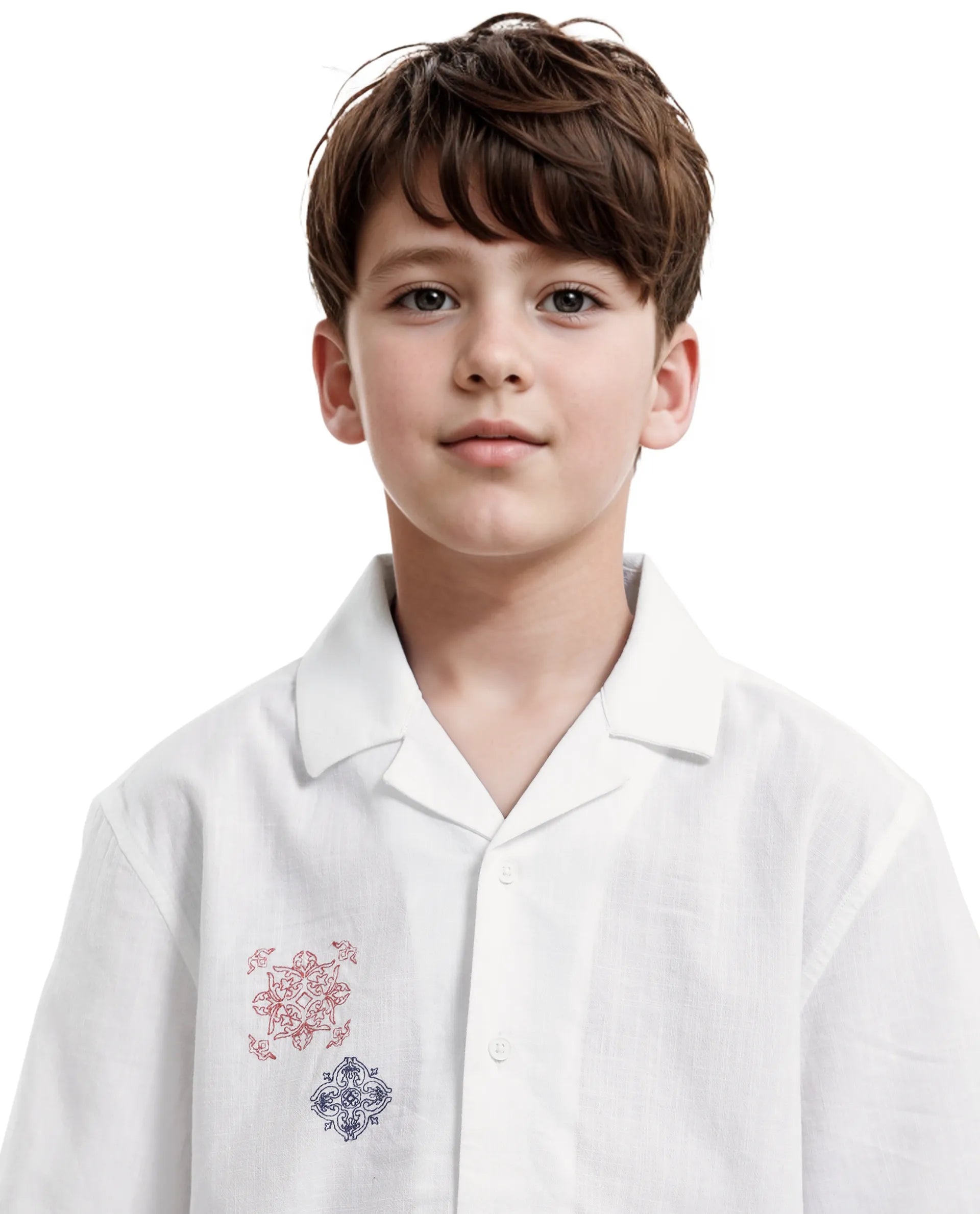 Rare Ones Kids Isla White Cotton Half Sleeve Embroidered Button Closure Regular Fit Shirt