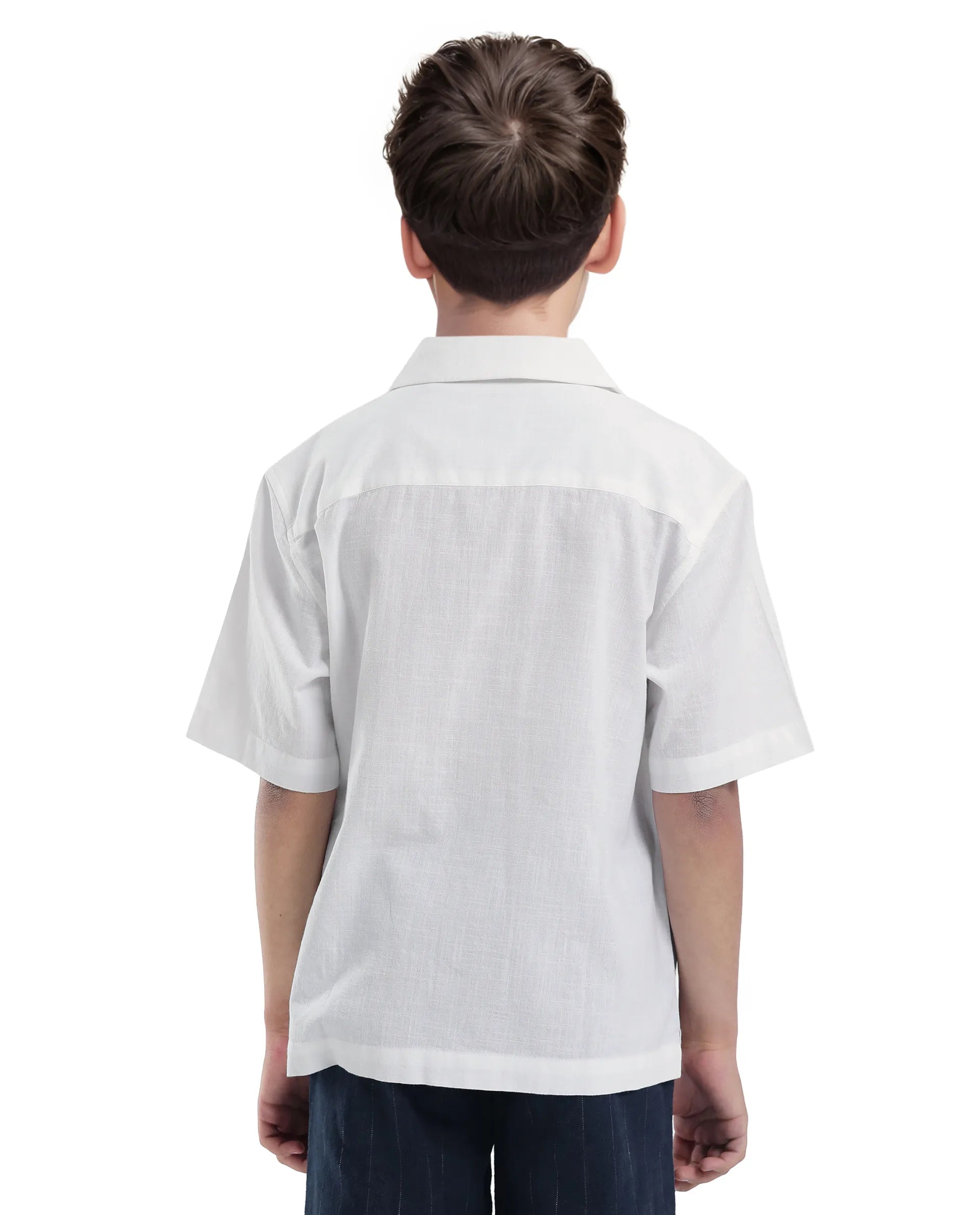 Rare Ones Kids Isla White Cotton Half Sleeve Embroidered Button Closure Regular Fit Shirt