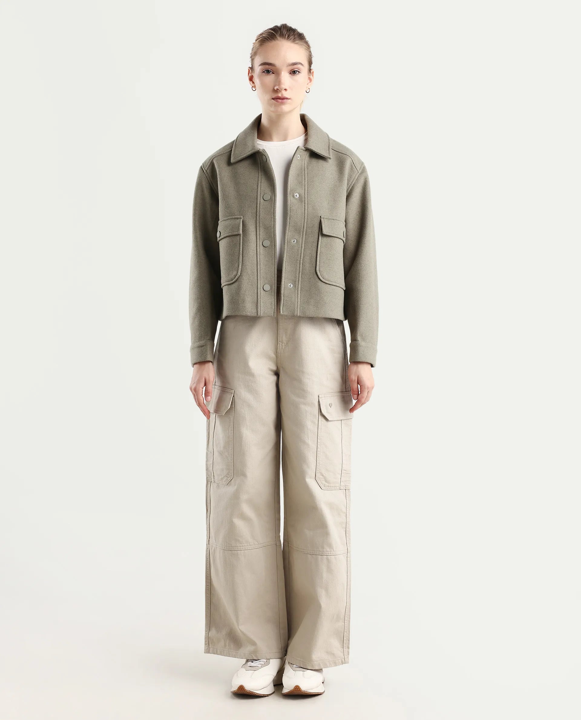 Rareism Women's Itsiz Off Beige Cotton Plain Ankle Length Wide Trouser