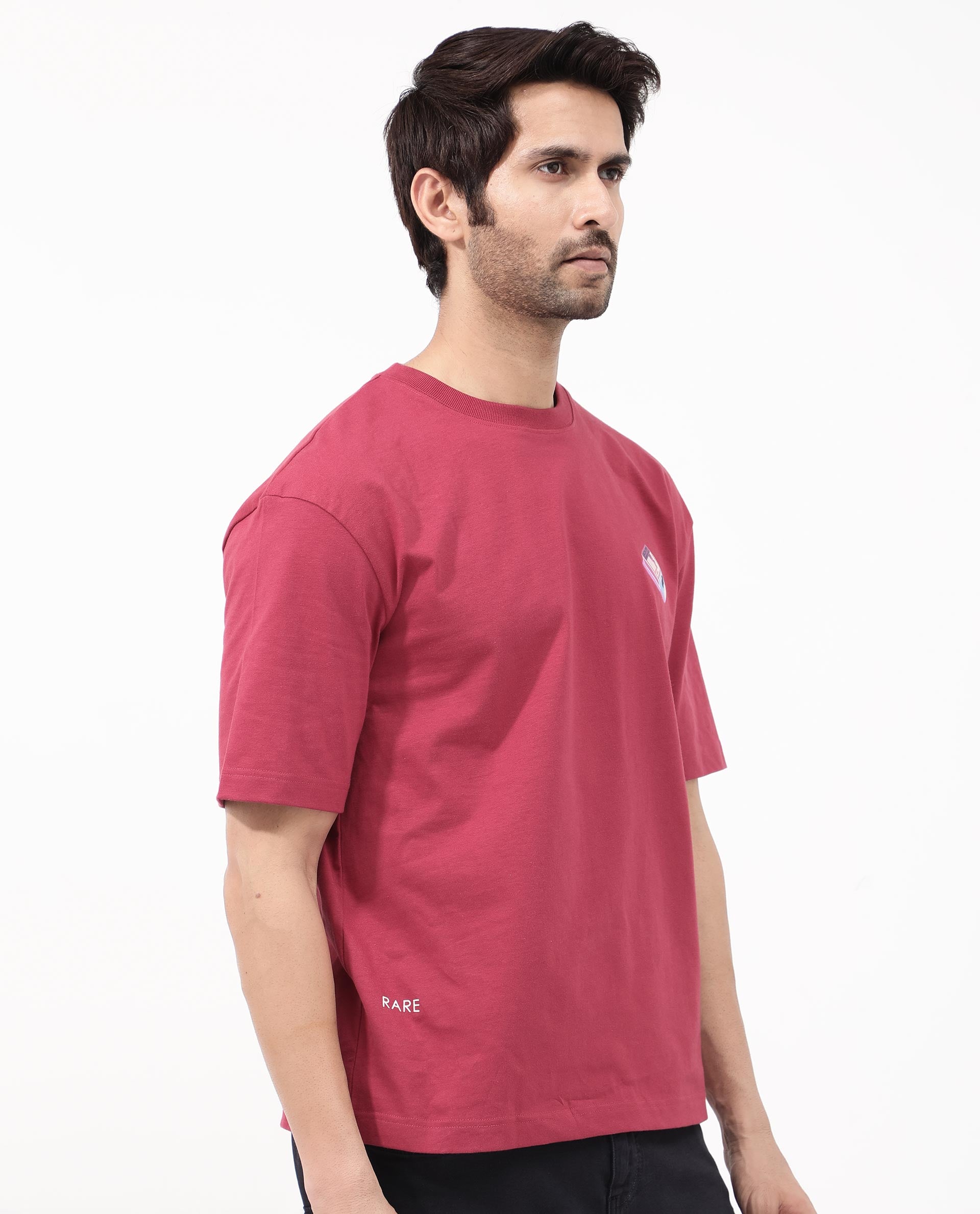 Rare Rabbit Articale Mens Iver Red Cotton Polyester Fabric Short Sleeve Crew Neck Oversized Fit Graphic Printed T-Shirt