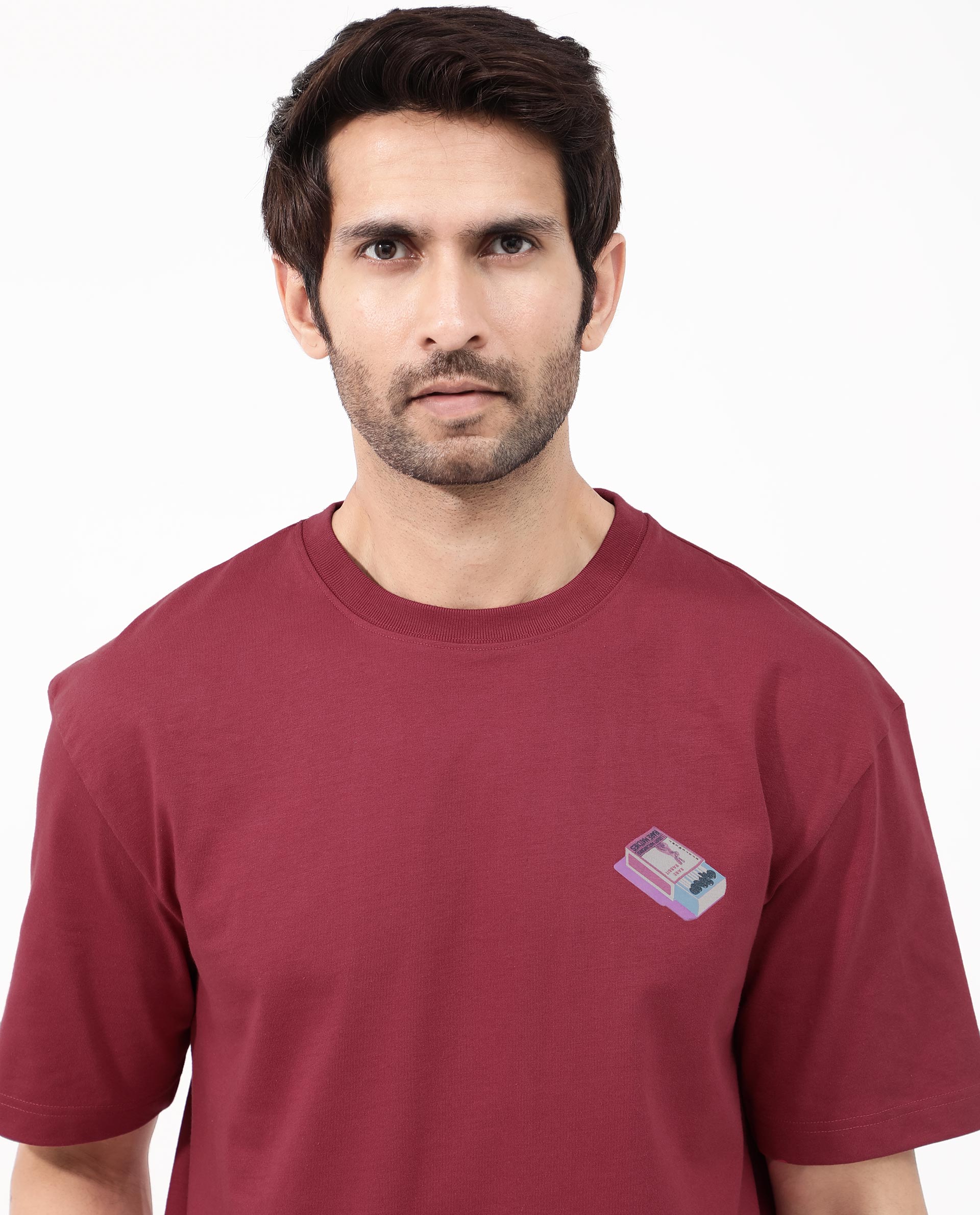 Rare Rabbit Articale Mens Iver Red Cotton Polyester Fabric Short Sleeve Crew Neck Oversized Fit Graphic Printed T-Shirt