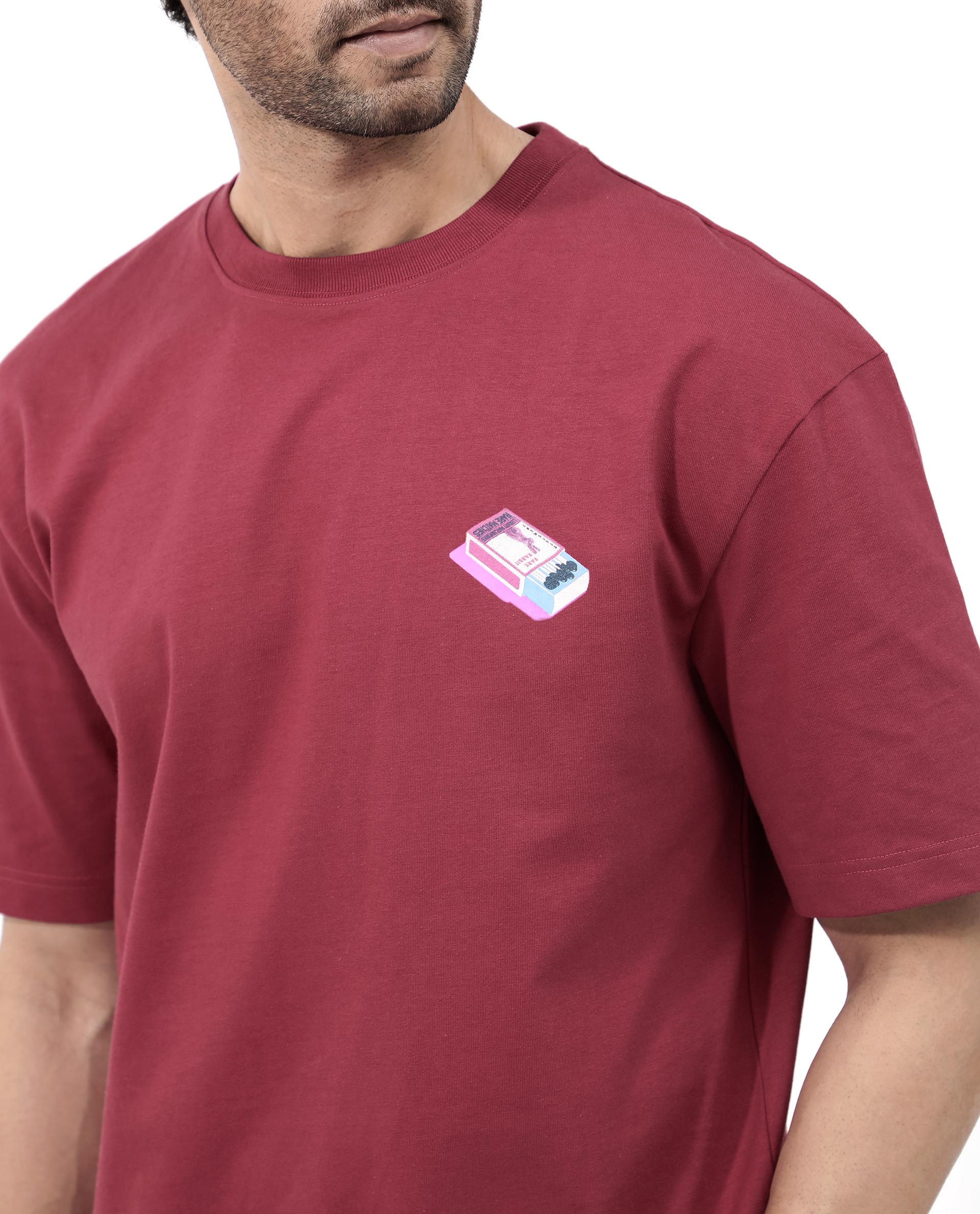 Rare Rabbit Articale Mens Iver Red Cotton Polyester Fabric Short Sleeve Crew Neck Oversized Fit Graphic Printed T-Shirt