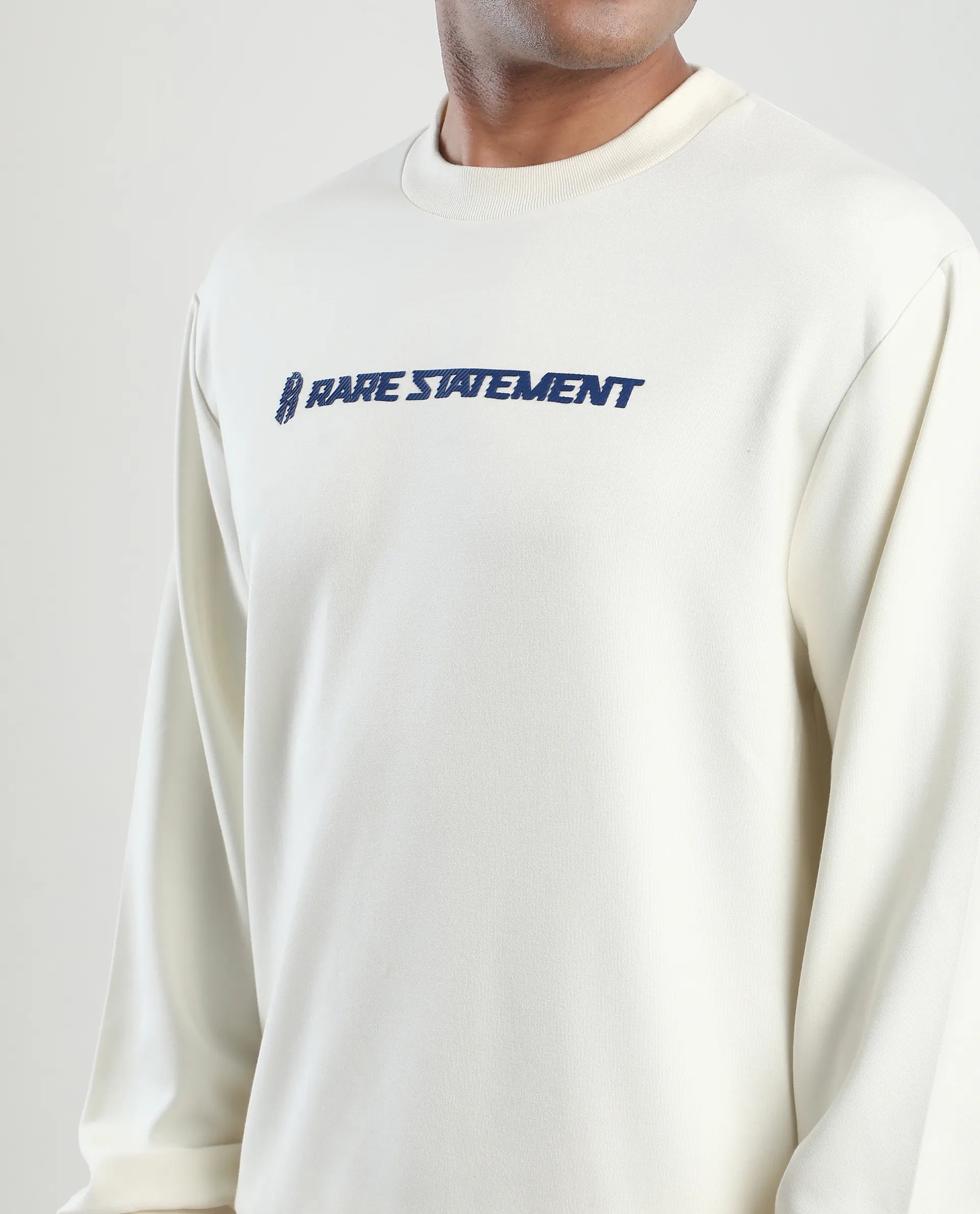 Rare Rabbit Men's Jabe-T Off White Modal Blend Graphic Print Regular Fit Full Sleeve Crew Neck Sweatshirt
