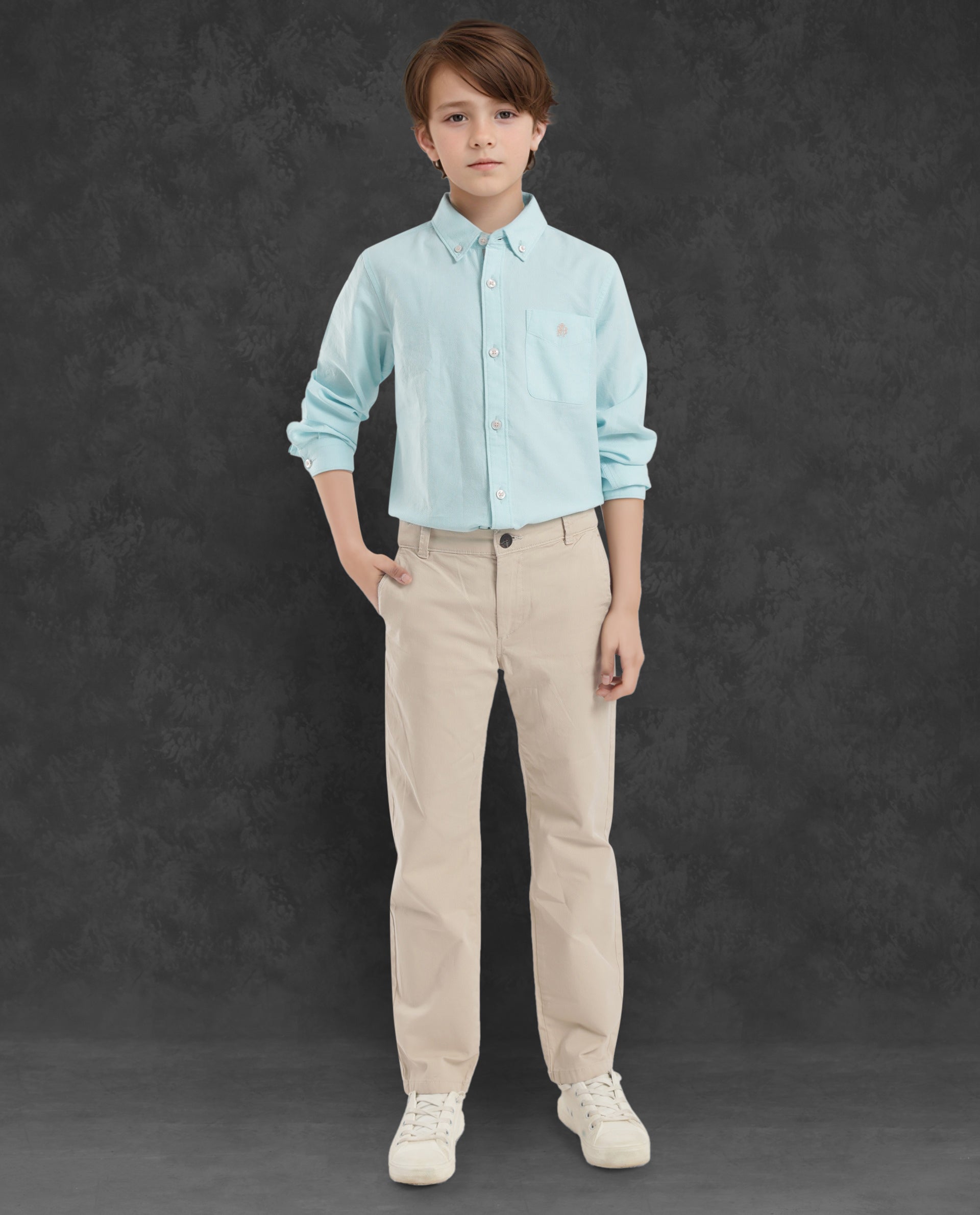 Rare Ones Kids Jac Blue Cotton Full Sleeves Button Down Regular Fit Solid Shirt