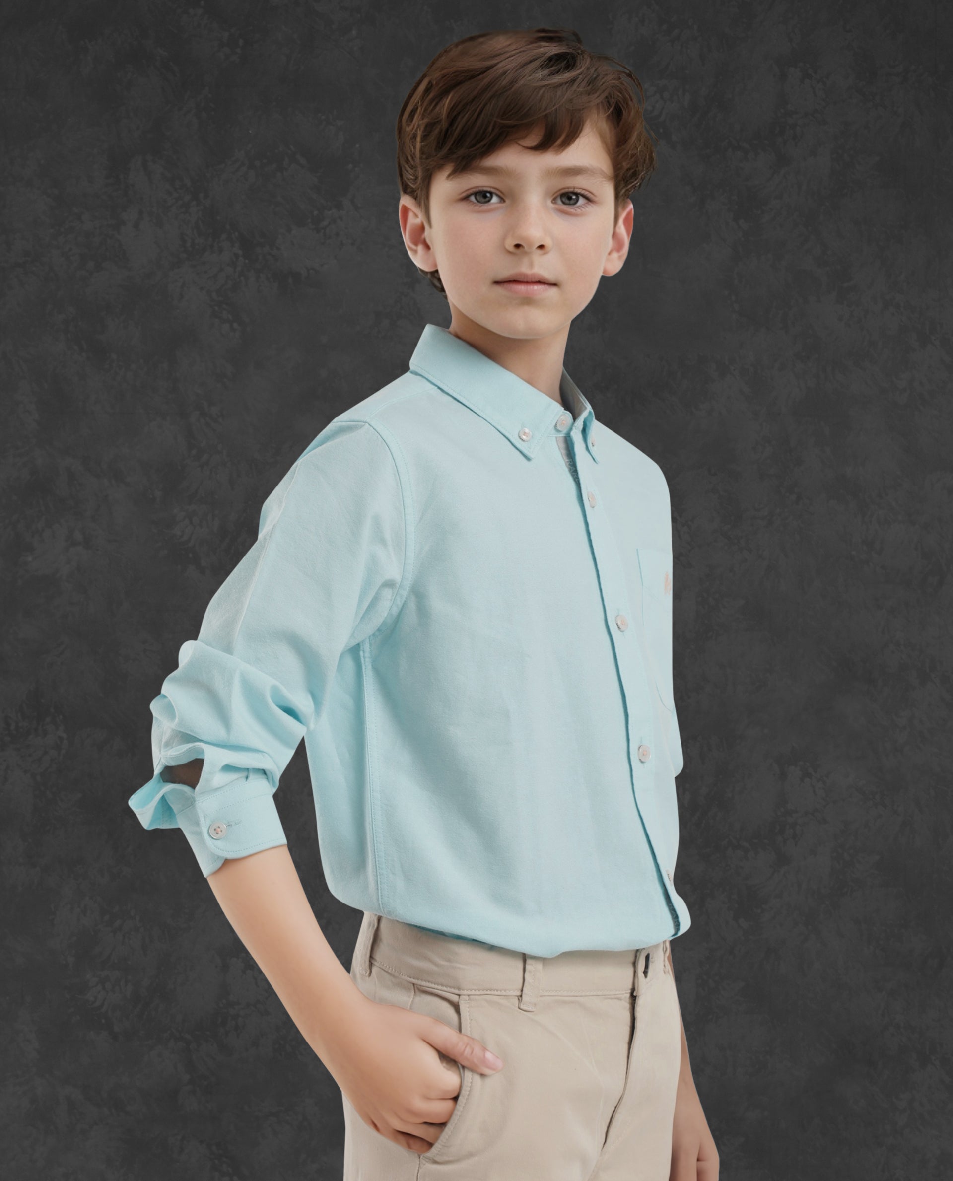 Rare Ones Kids Jac Blue Cotton Full Sleeves Button Down Regular Fit Solid Shirt