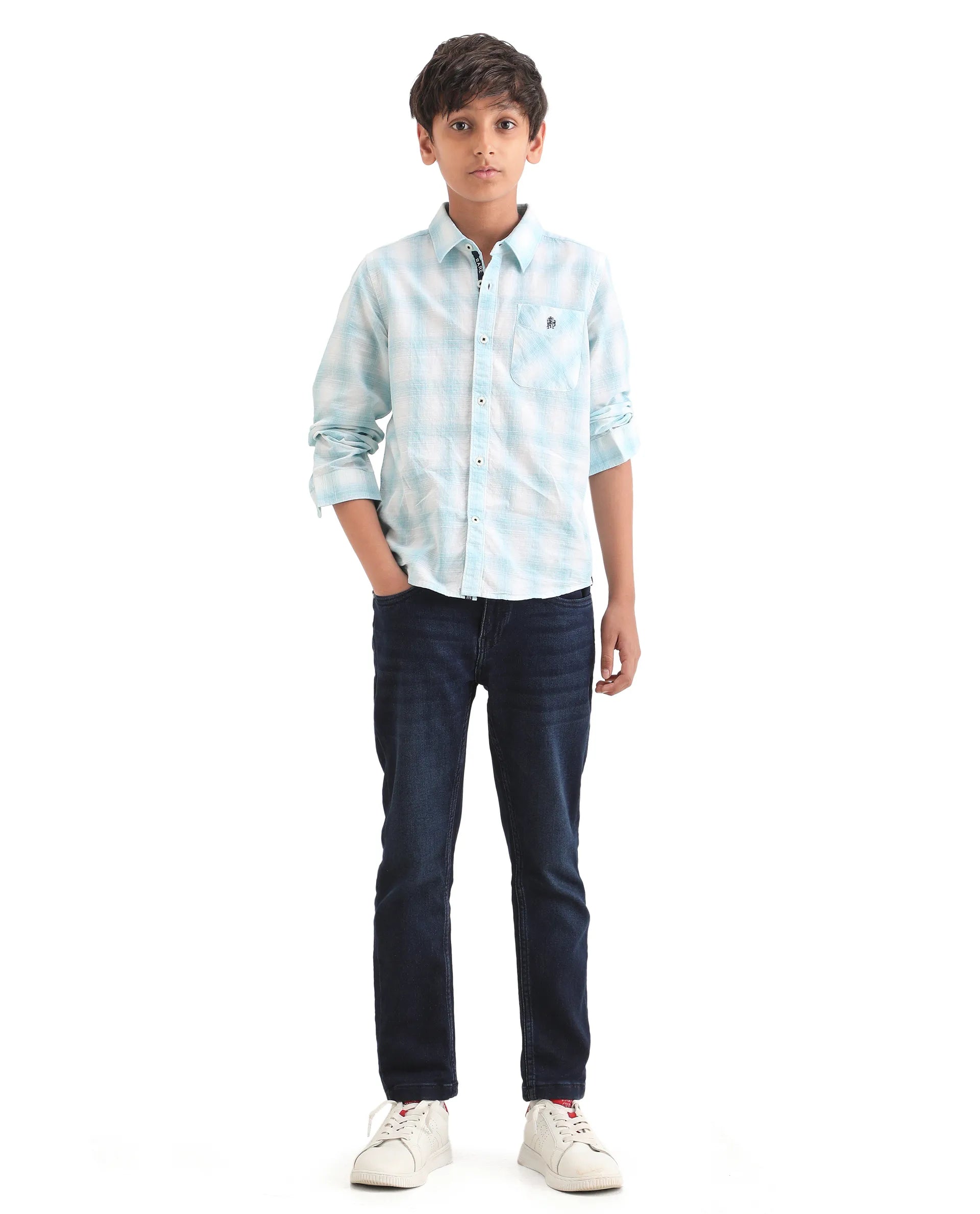 Rare Ones Kids Jace 2 Dark Blue Cotton Solid Button And Zip Closure Slim Fit Jeans