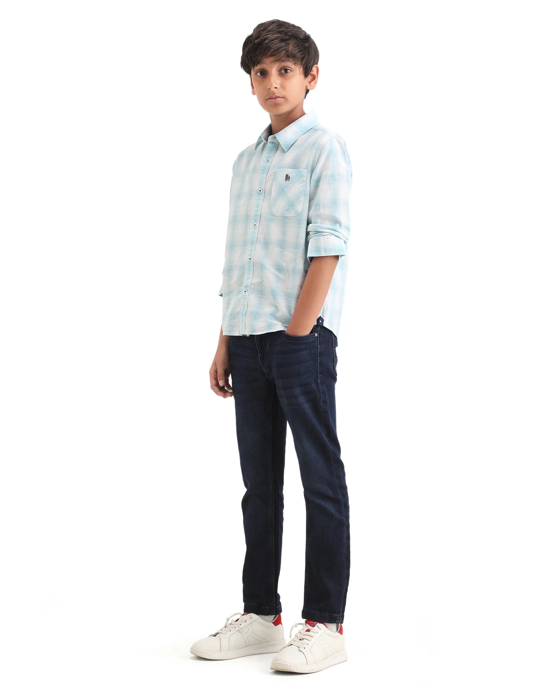 Rare Ones Kids Jace 2 Dark Blue Cotton Solid Button And Zip Closure Slim Fit Jeans