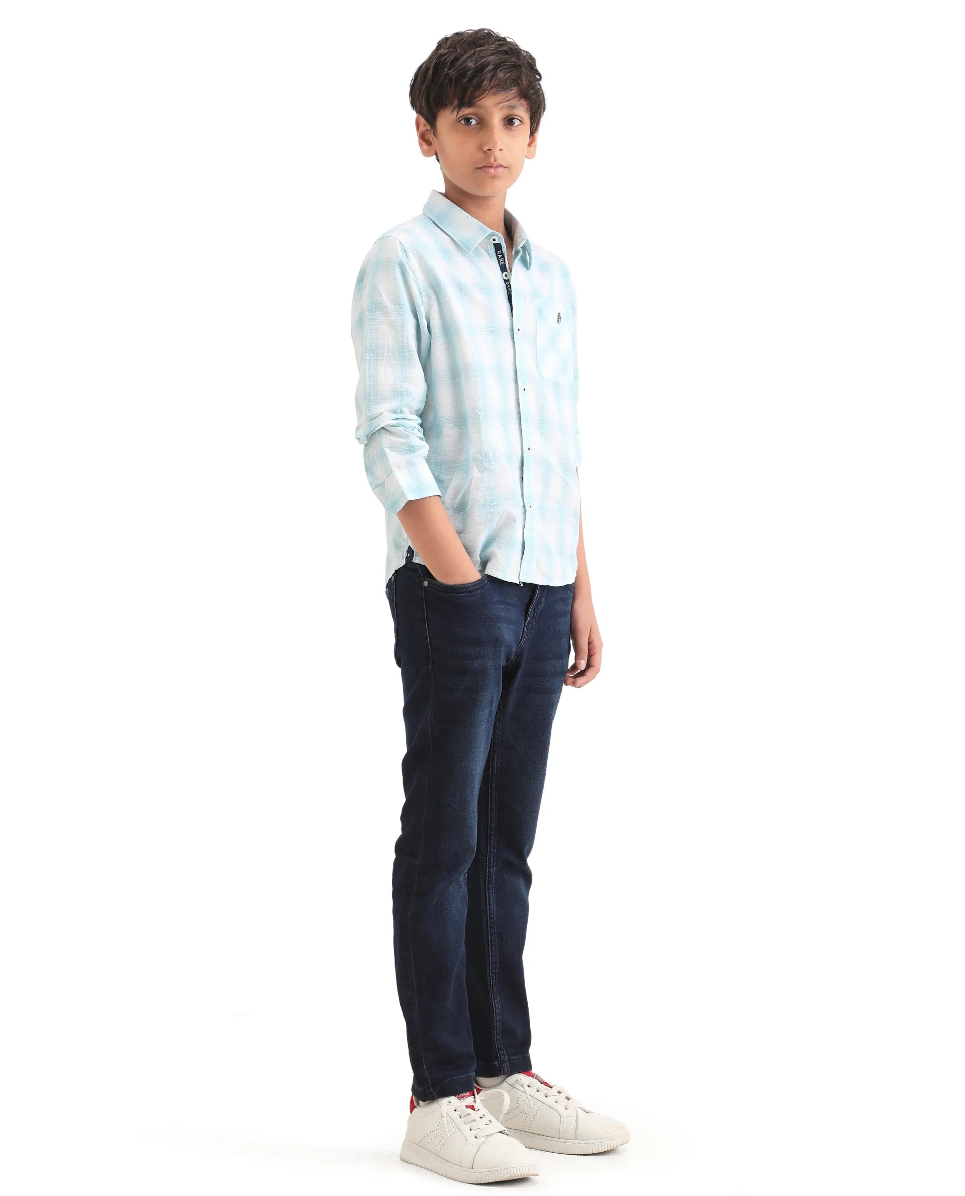 Rare Ones Kids Jace 2 Dark Blue Cotton Solid Button And Zip Closure Slim Fit Jeans