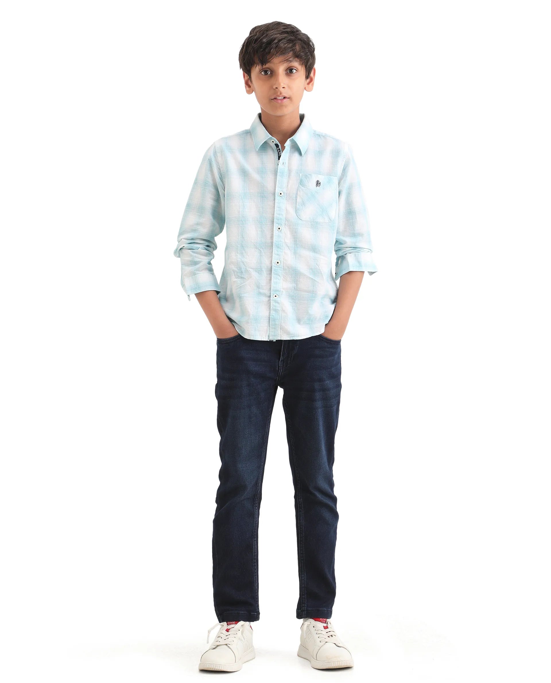 Rare Ones Kids Jace 2 Dark Blue Cotton Solid Button And Zip Closure Slim Fit Jeans