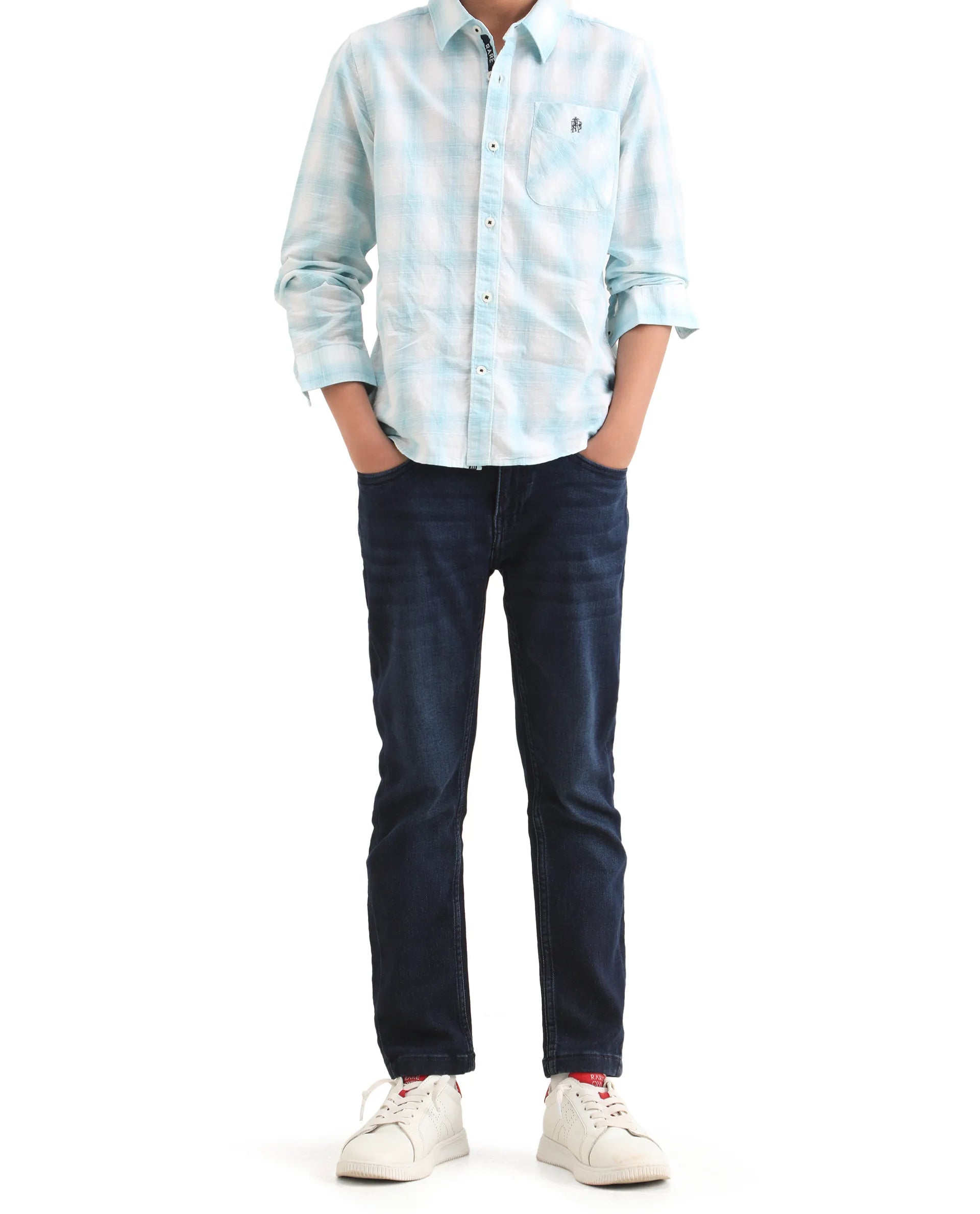 Rare Ones Kids Jace 2 Dark Blue Cotton Solid Button And Zip Closure Slim Fit Jeans