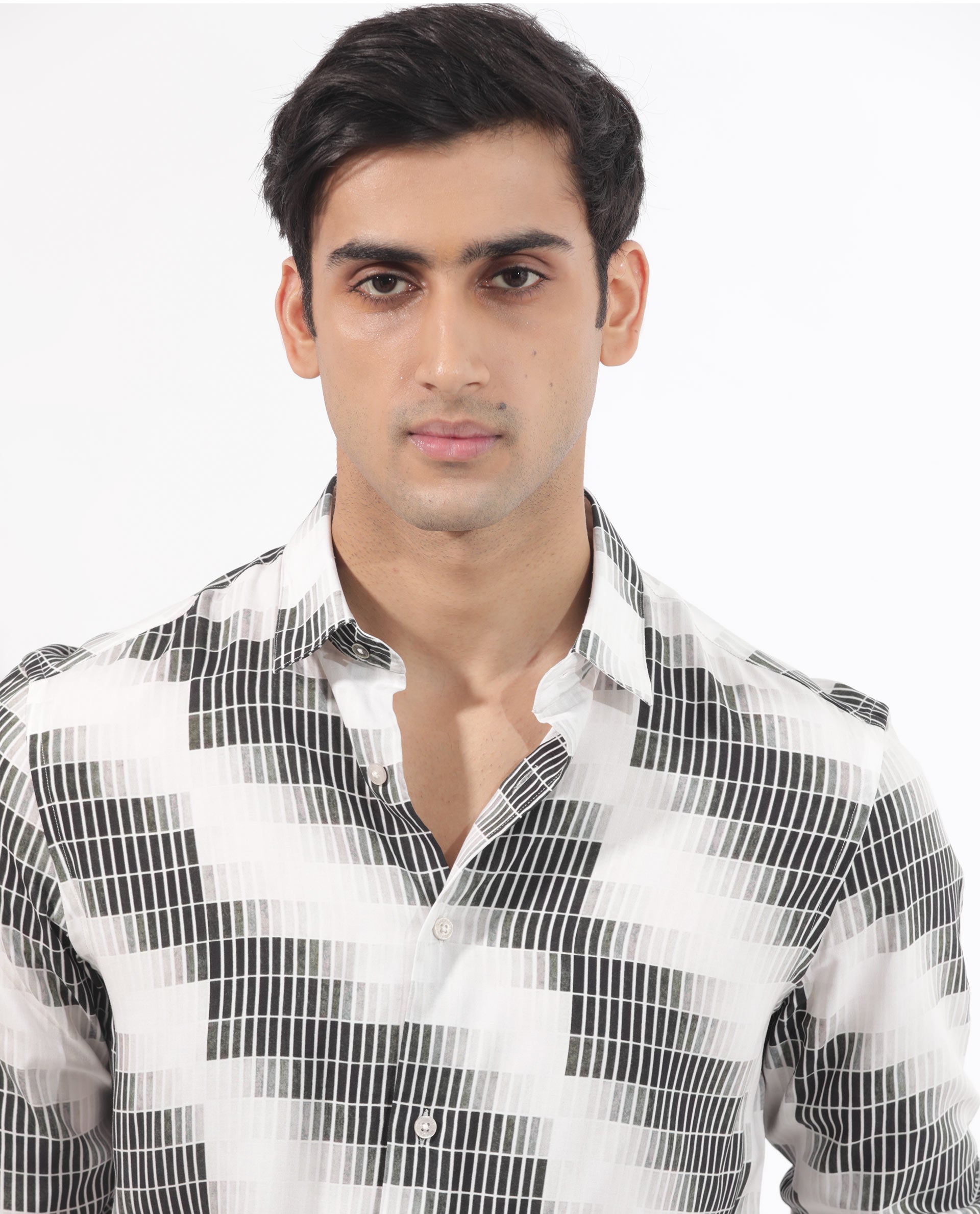 Rare Rabbit Mens Jace Black Viscose Fabric  Full Sleeve Geometric Print Shirt