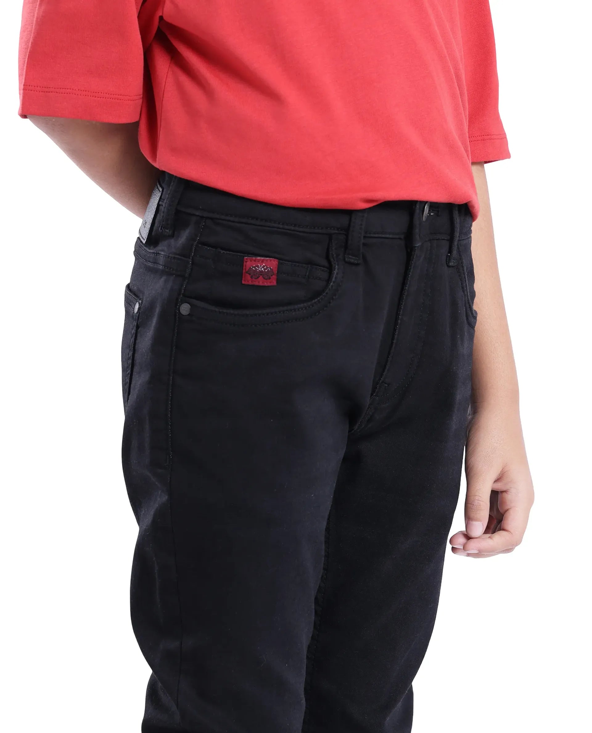 Rare Ones Kids Jace-K Black Cotton Solid Button And Zip Closure Slim Fit Fit Jeans