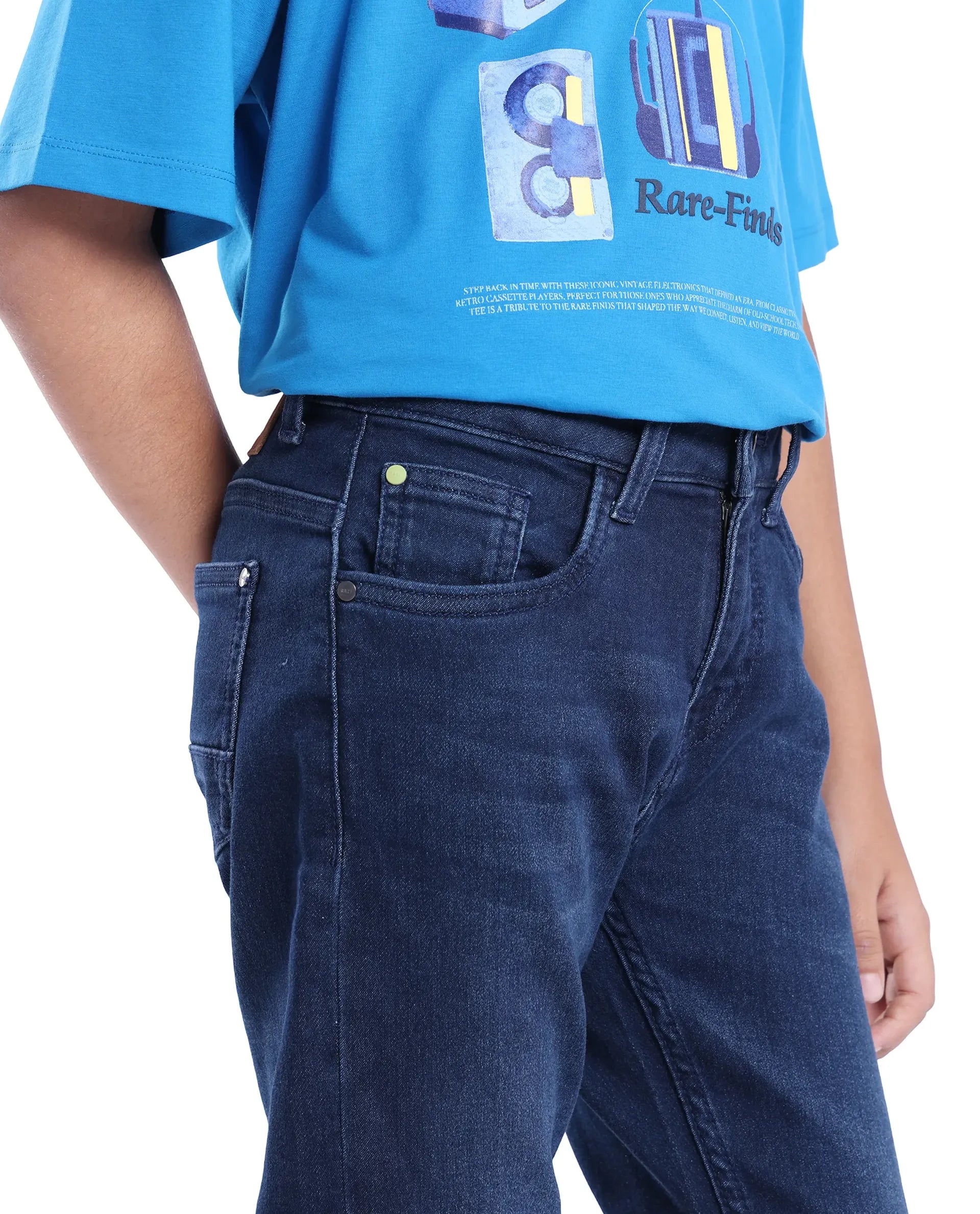 Rare Ones Kids Jace 2 Light Blue Cotton Solid Button And Zip Closure Slim Fit Jeans