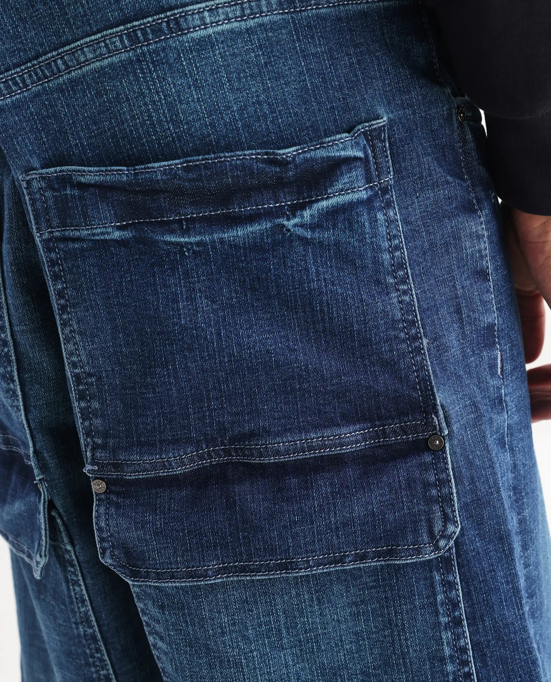 Rare Rabbit Men's Jace Blue Cotton Blend Plain Baggy Fit Jeans