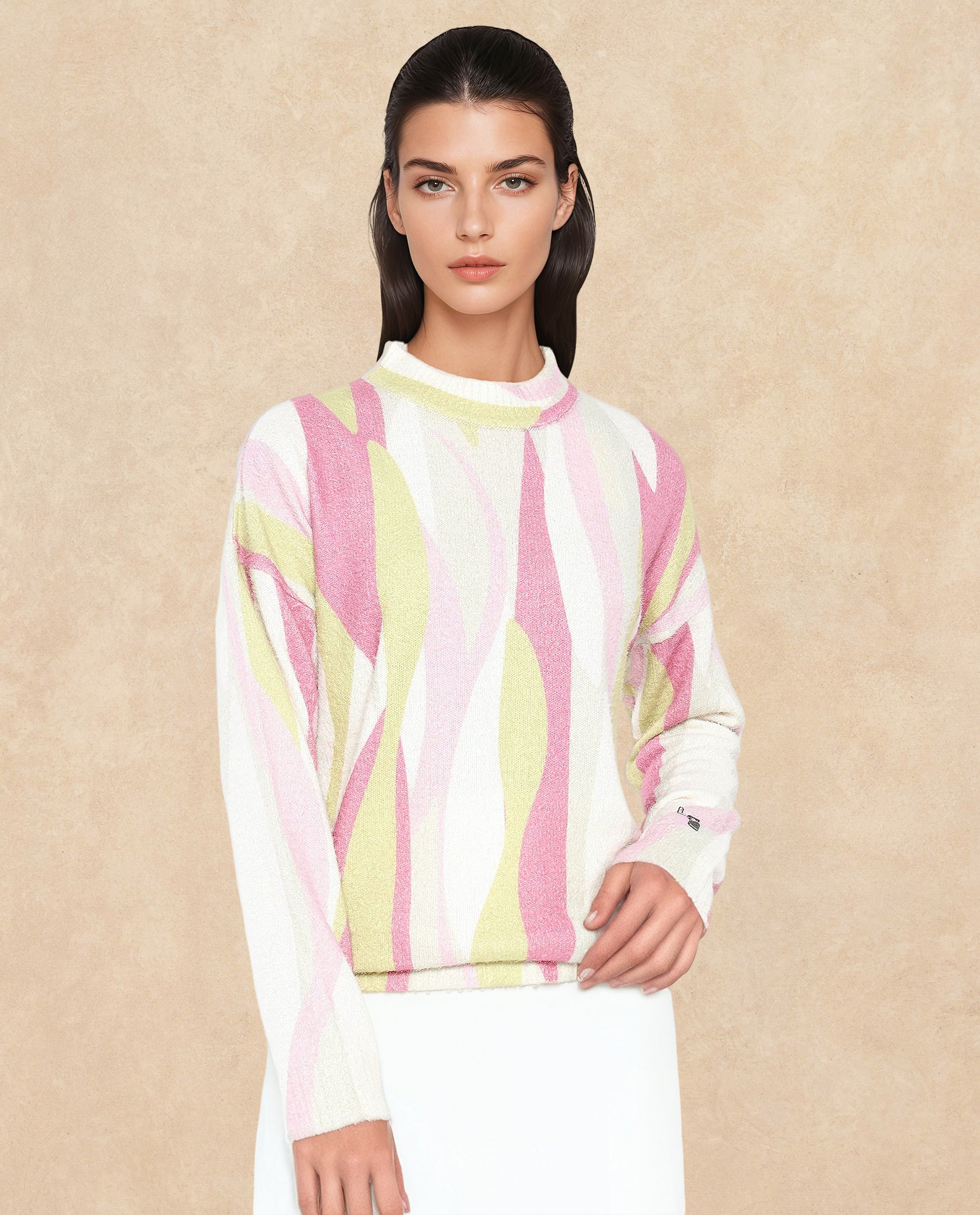 Rareism Women Jacira Light Multi Relaxed Fit Printed Sweater