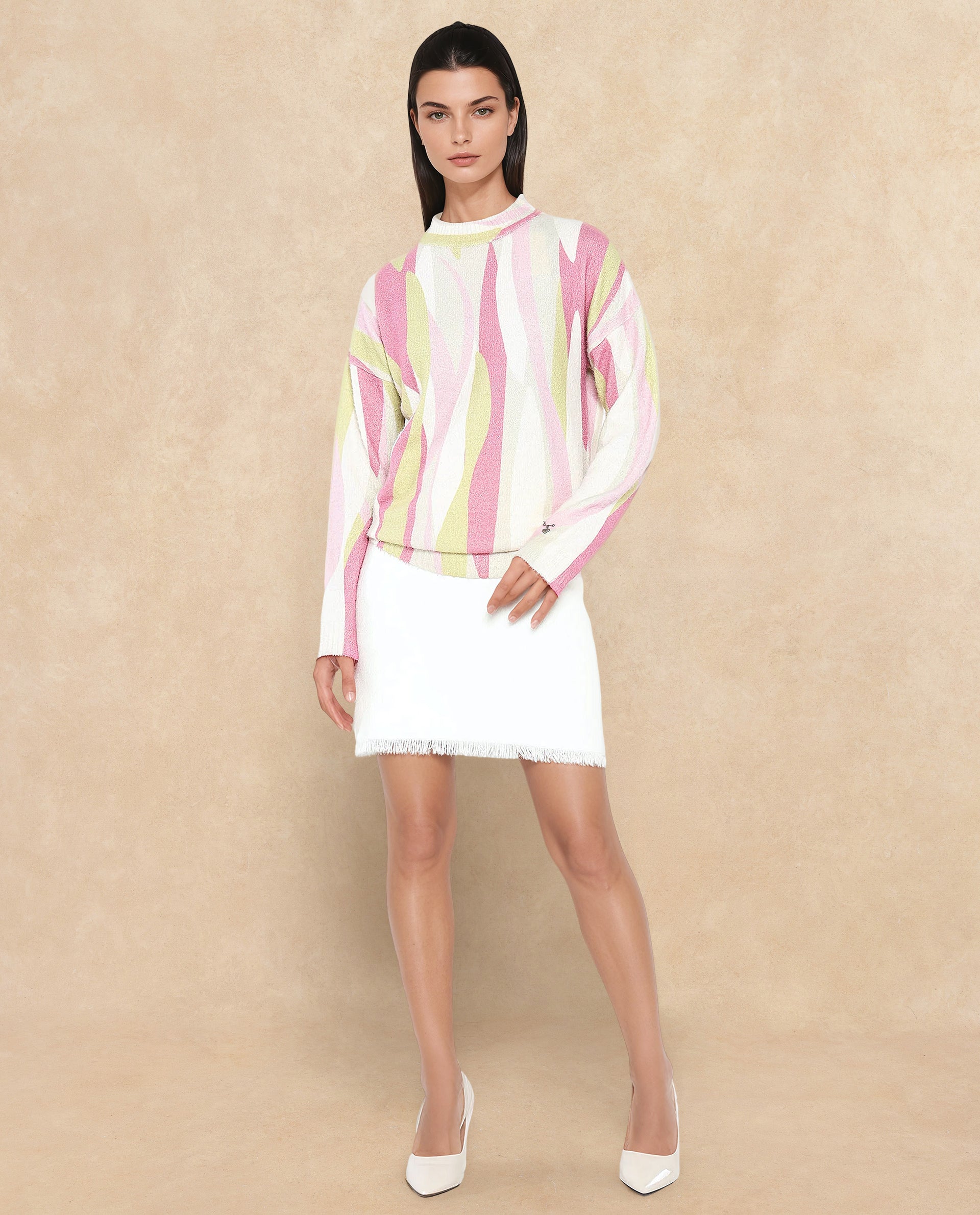 Rareism Women Jacira Light Multi Relaxed Fit Printed Sweater