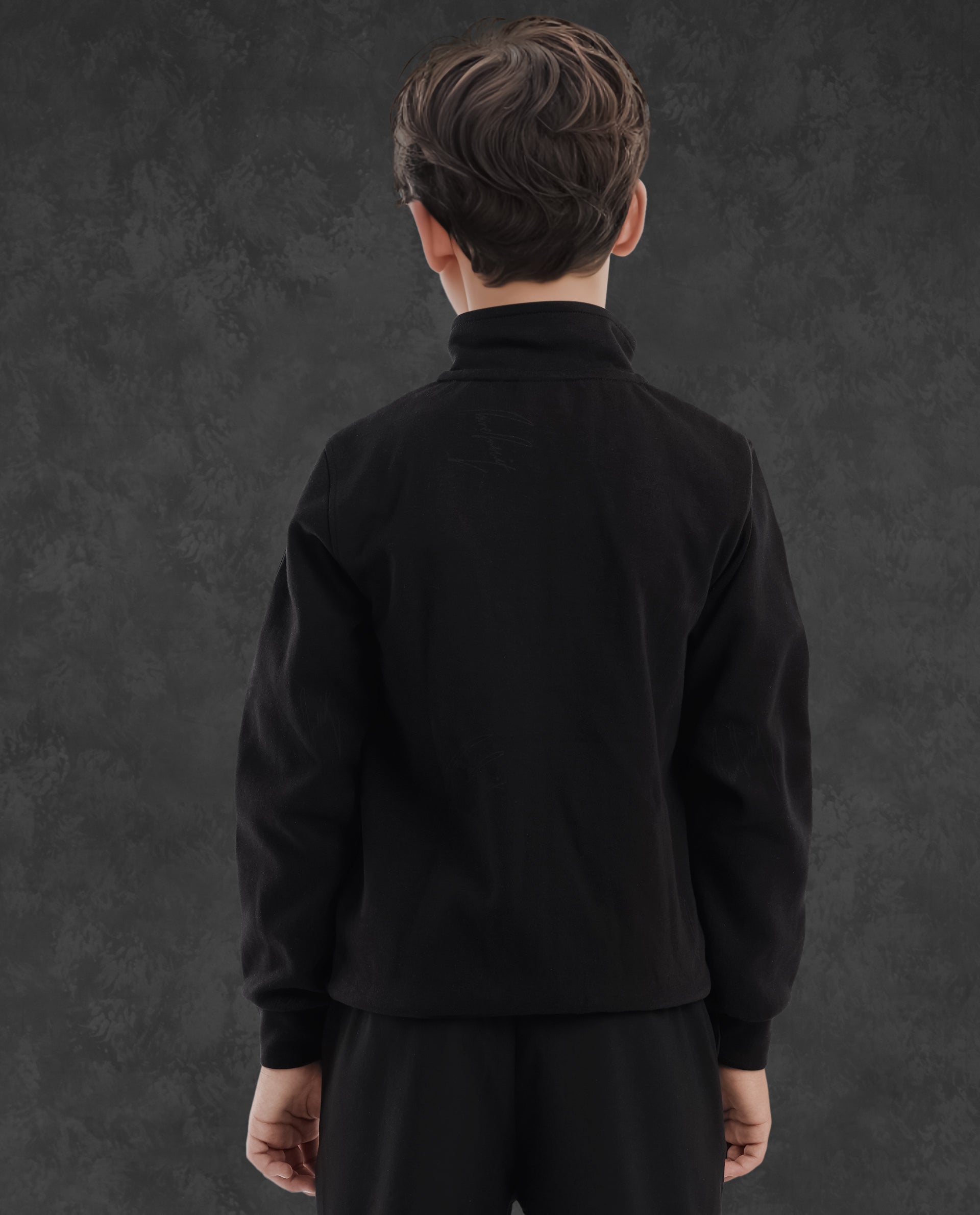 Rare Ones Kids Jacksign Black Cotton Full Sleeves High Neck Striped Sleeve Zipper Closure Solid Jacket