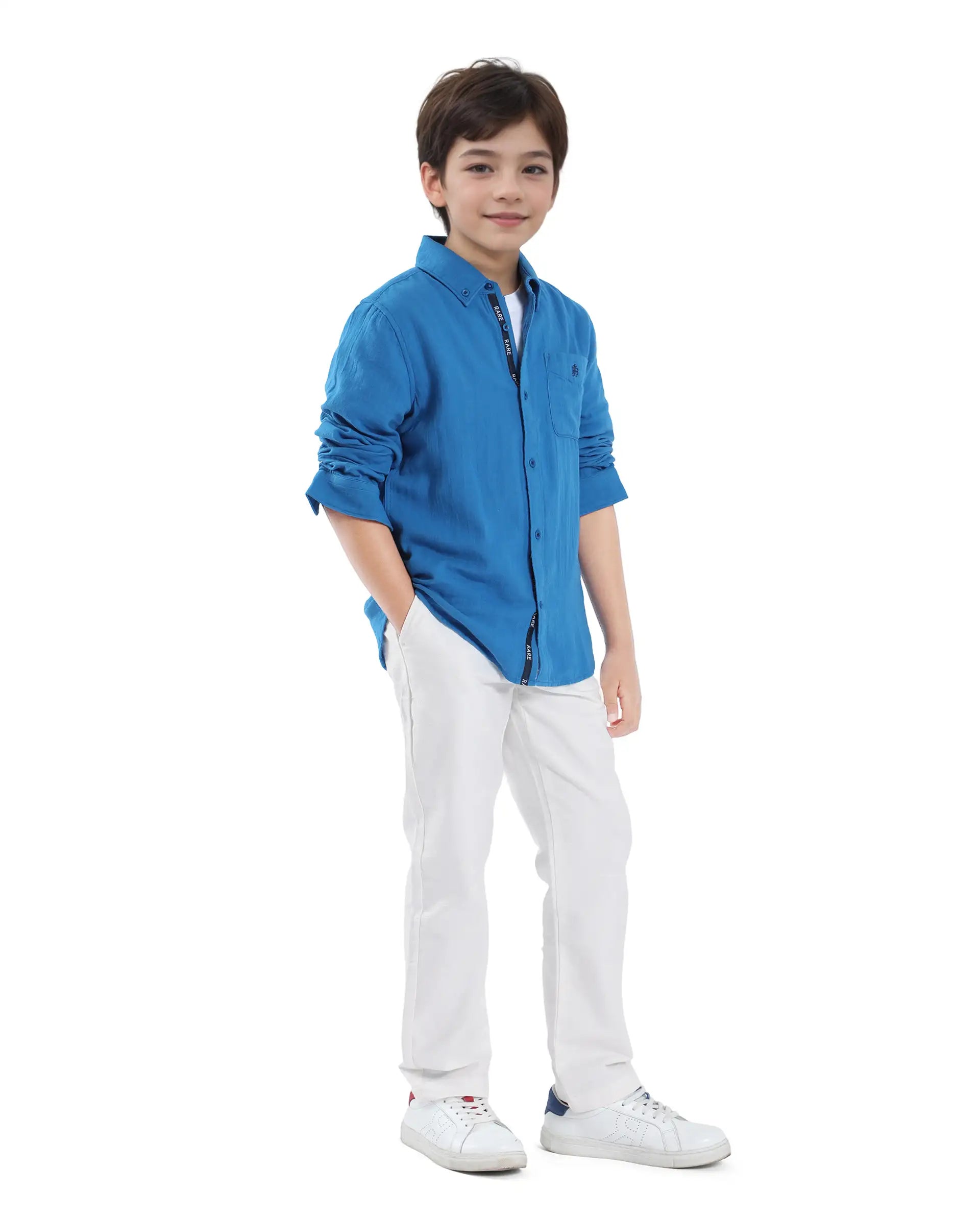 Rare Ones Kids Jack Off White Cotton Plain Button & Zip & Drawstring Closure Regular Fit Trouser