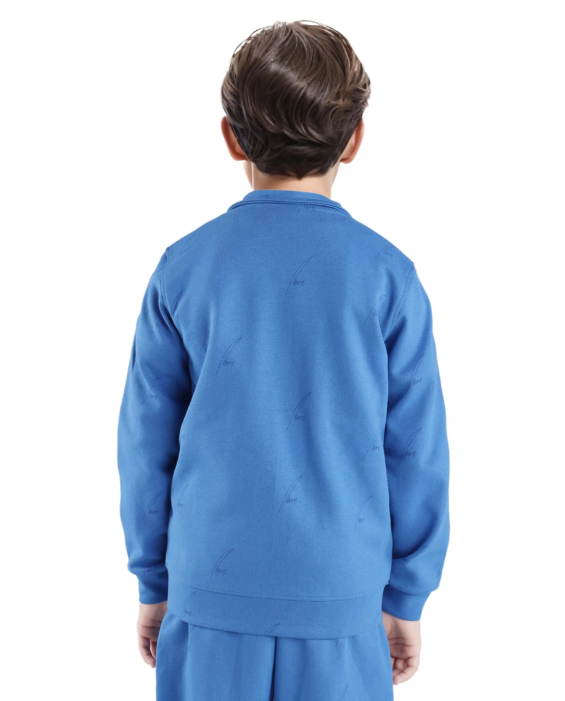 Rare Ones Kids Jacksign Blue Cotton Full Sleeves High Neck Striped Sleeve Zipper Closure Jelly Print Jacket