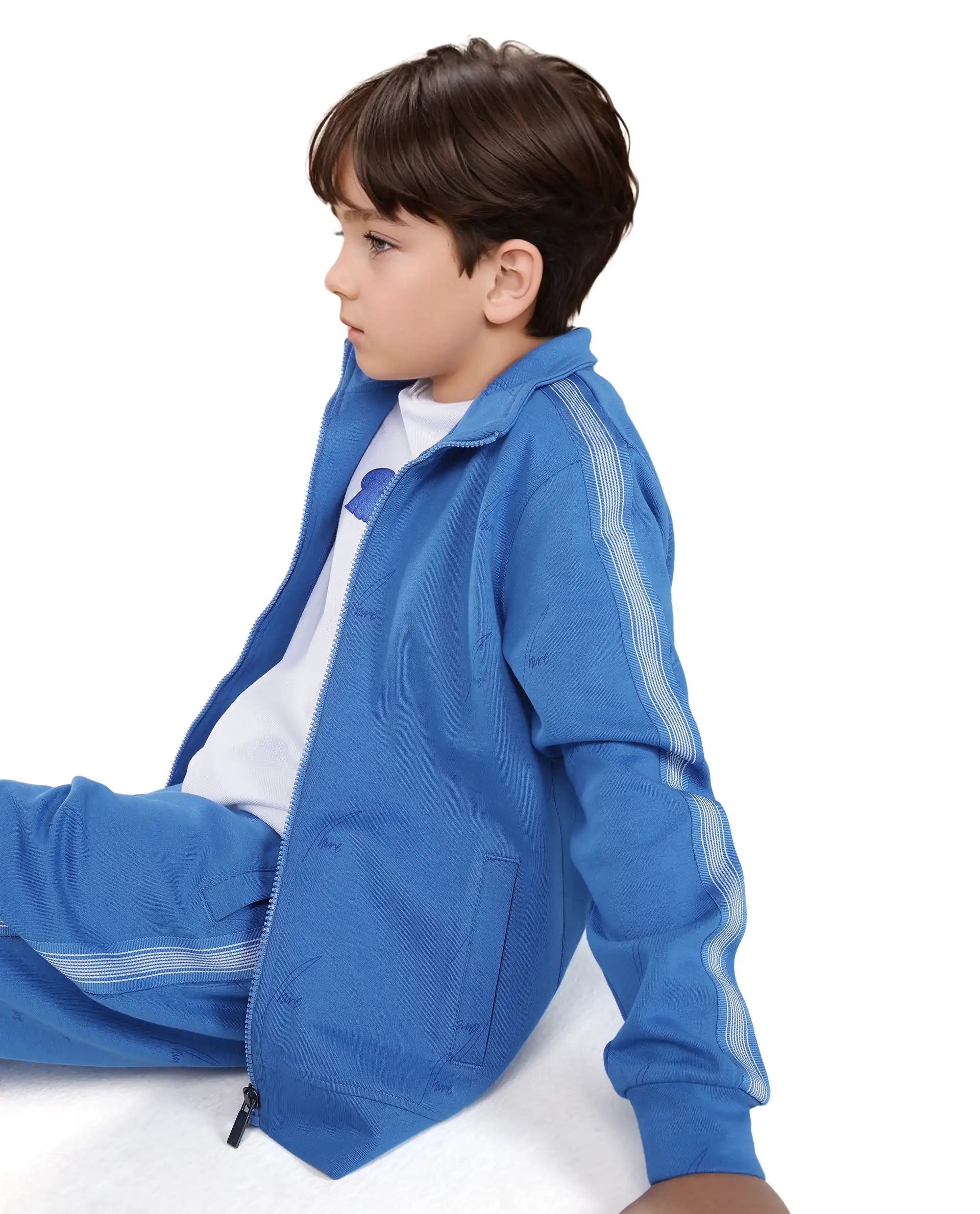 Rare Ones Kids Jacksign Blue Cotton Poly Full Sleeve High Neck Jelly P