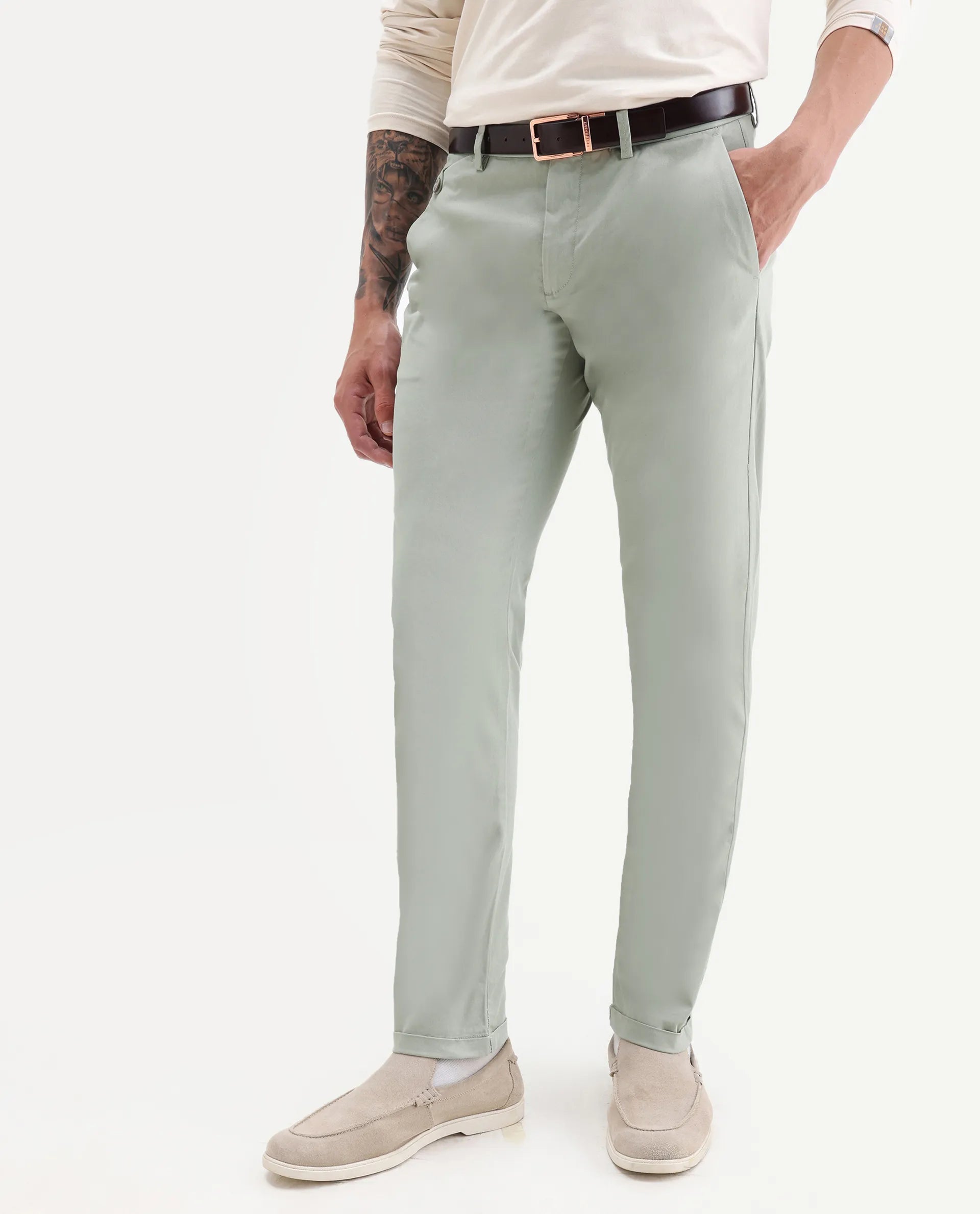 Rare Rabbit Men's Jacob Grey Cotton Plain Regular Fit Trouser