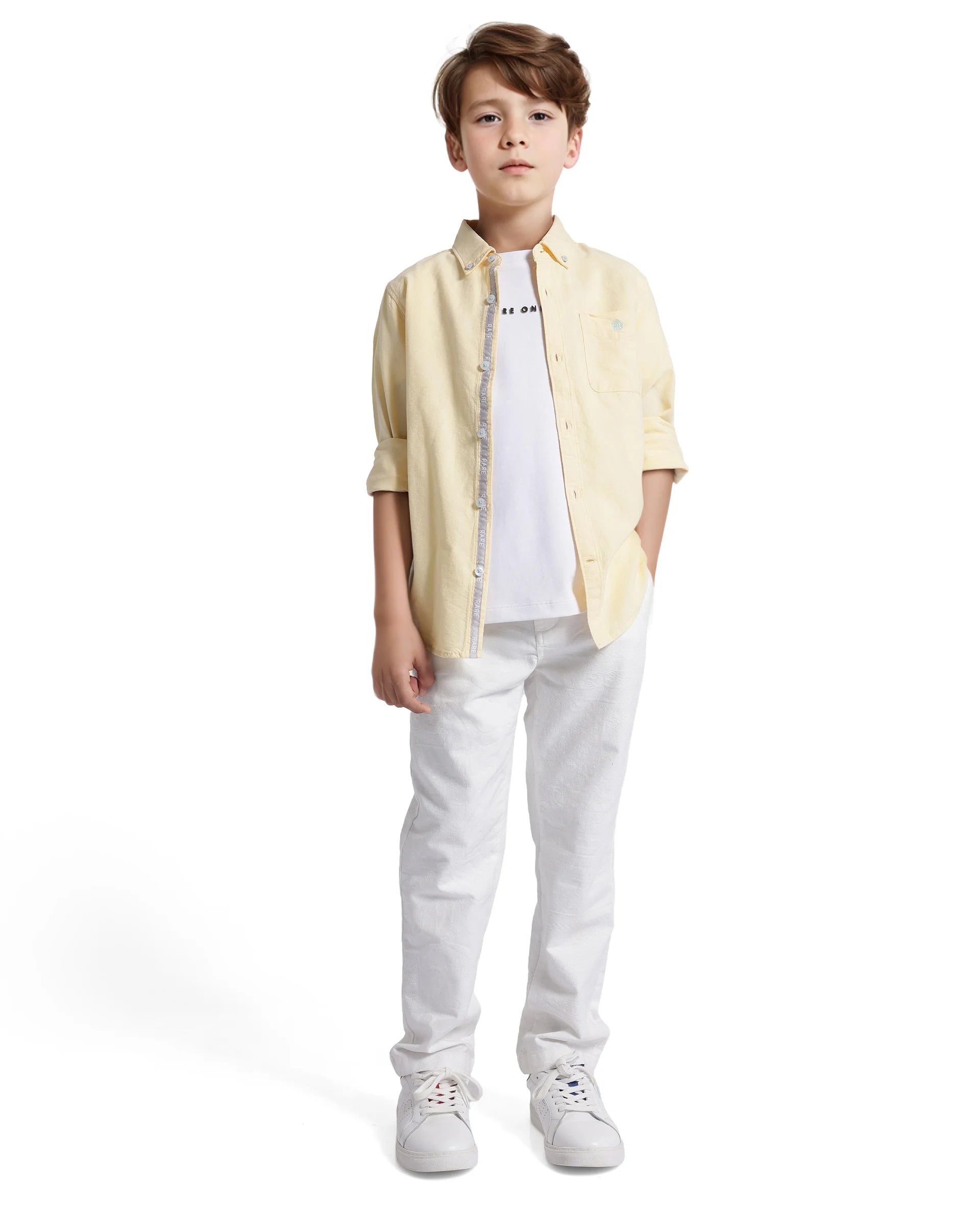 Rare Ones Kids Jac Pastel Yellow Cotton Full Sleeves Button Down Regular Fit Solid Shirt