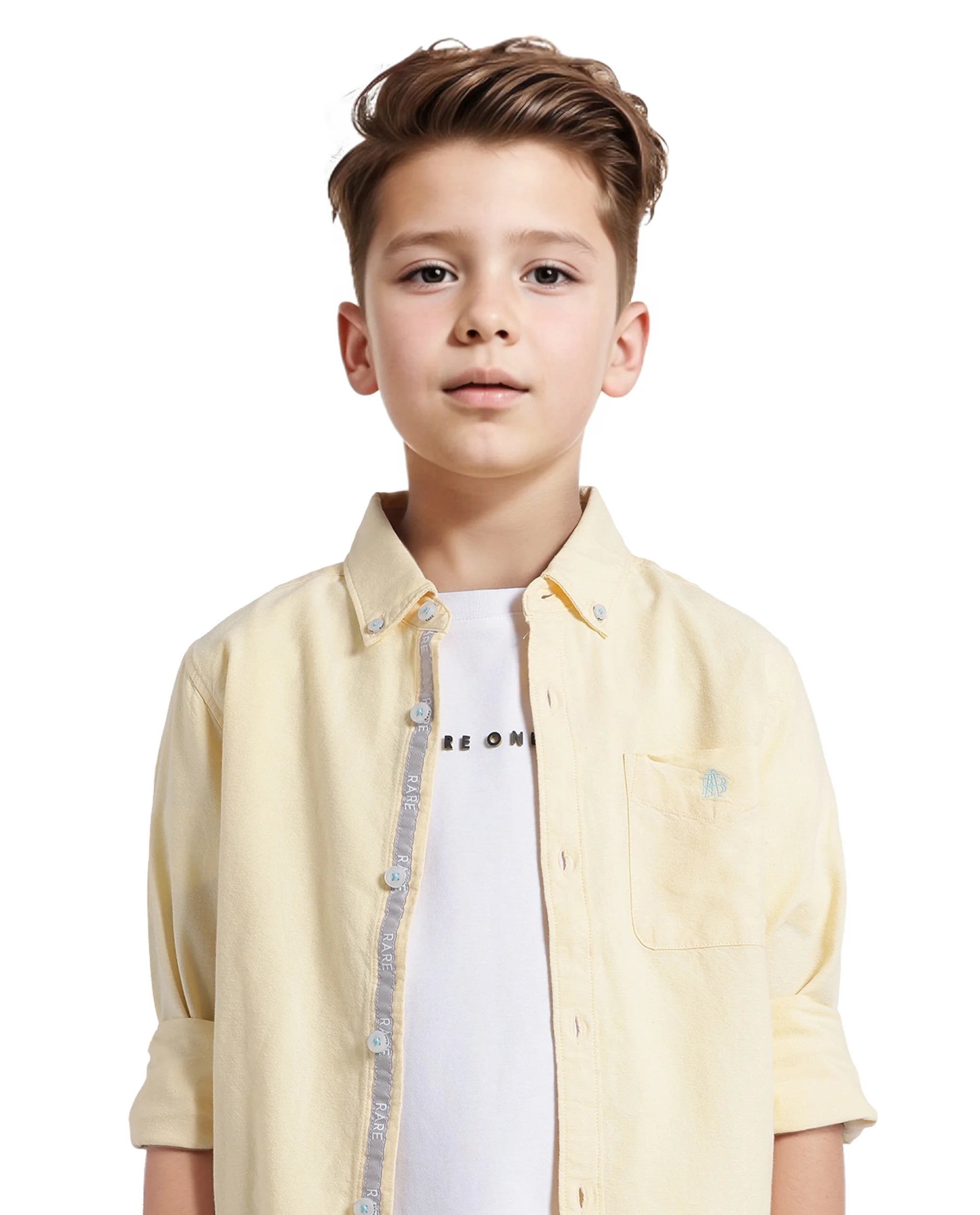 Rare Ones Kids Jac Pastel Yellow Cotton Full Sleeves Button Down Regular Fit Solid Shirt
