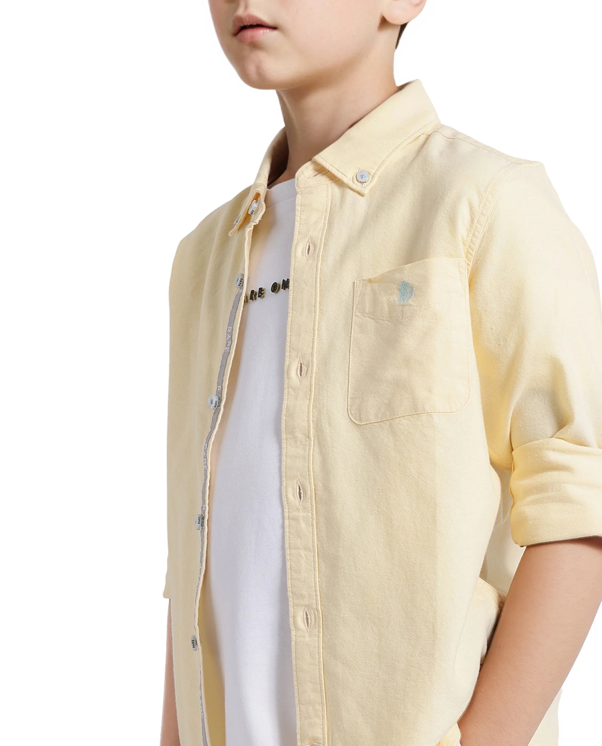 Rare Ones Kids Jac Pastel Yellow Cotton Full Sleeves Button Down Regular Fit Solid Shirt