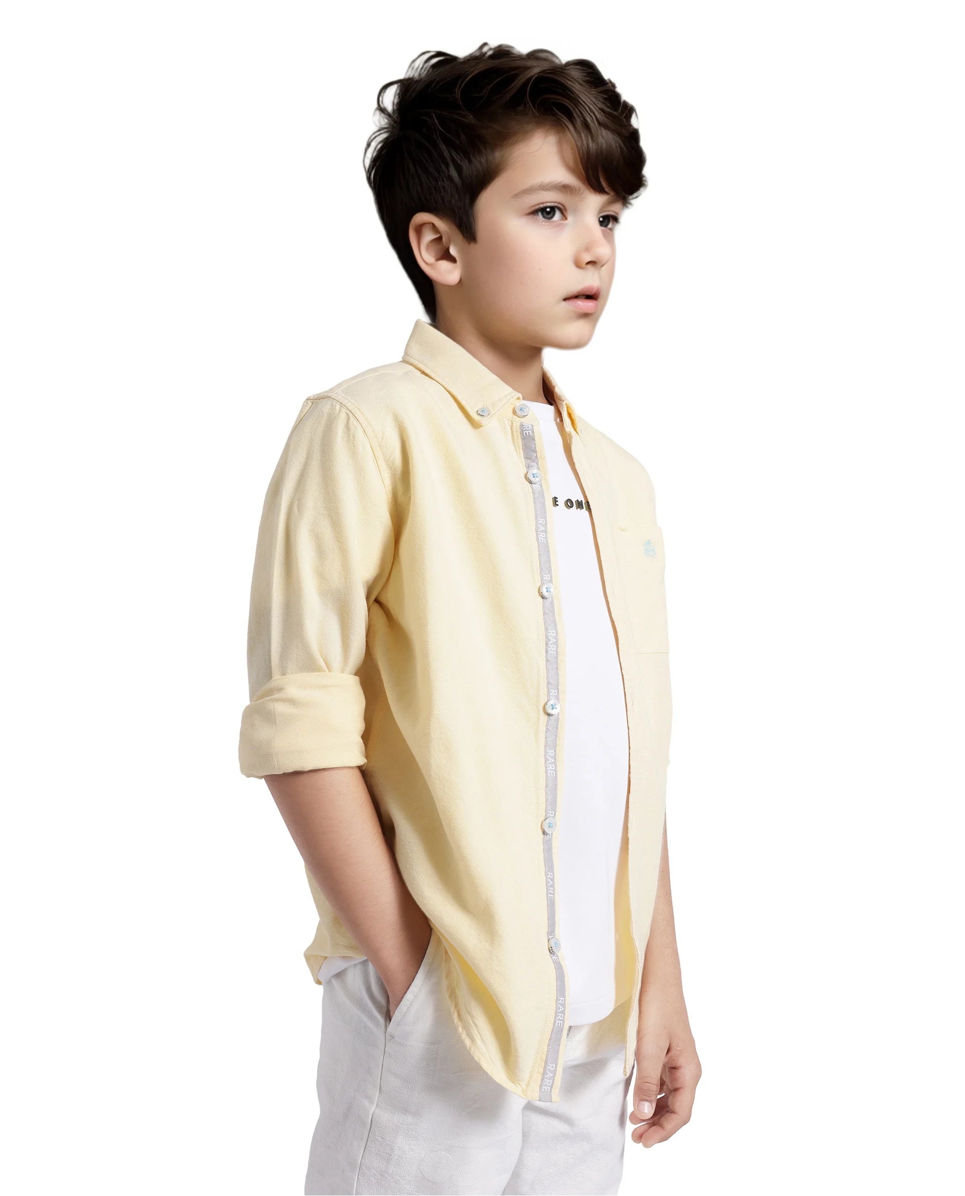 Rare Ones Kids Jac Pastel Yellow Cotton Full Sleeves Button Down Regular Fit Solid Shirt