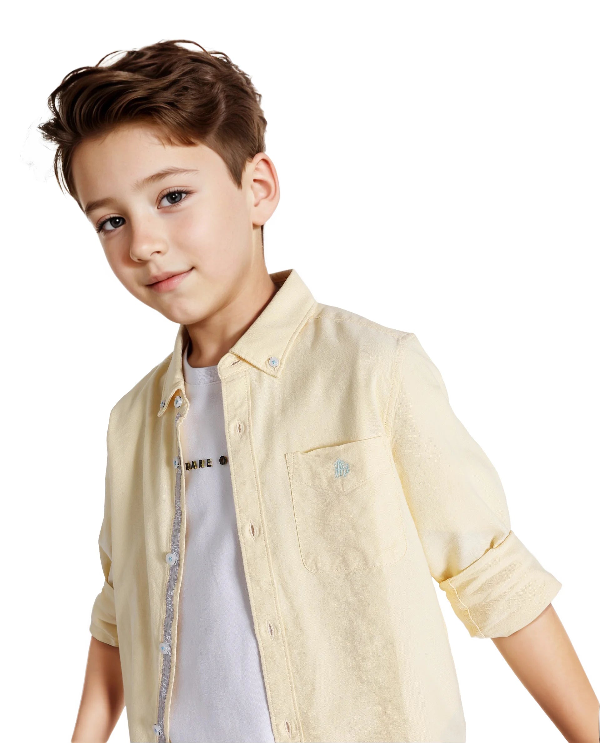 Rare Ones Kids Jac Pastel Yellow Cotton Full Sleeves Button Down Regular Fit Solid Shirt