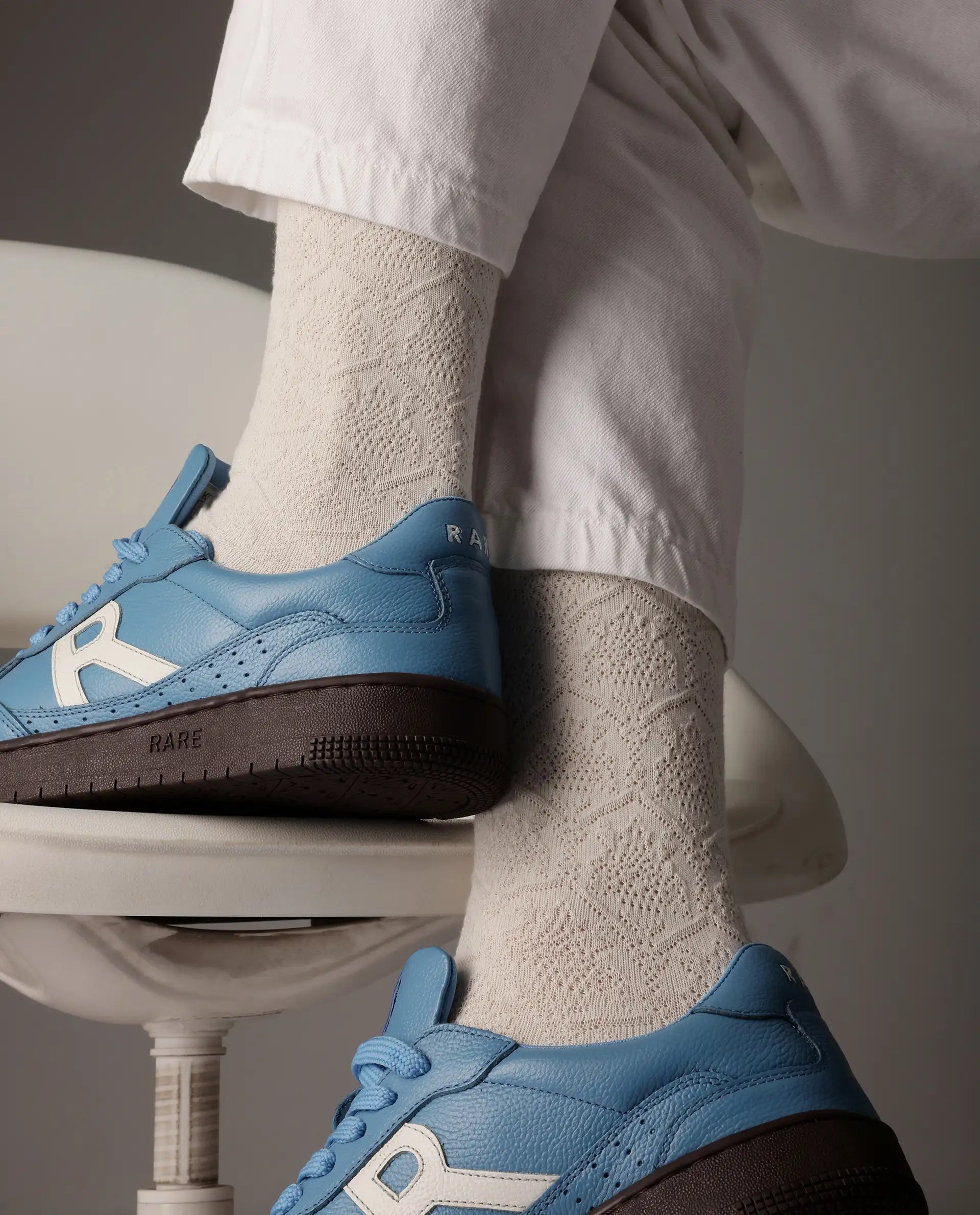 Rare Rabbit Men's Jacq Off White Cotton Fabric Mid Calf Socks