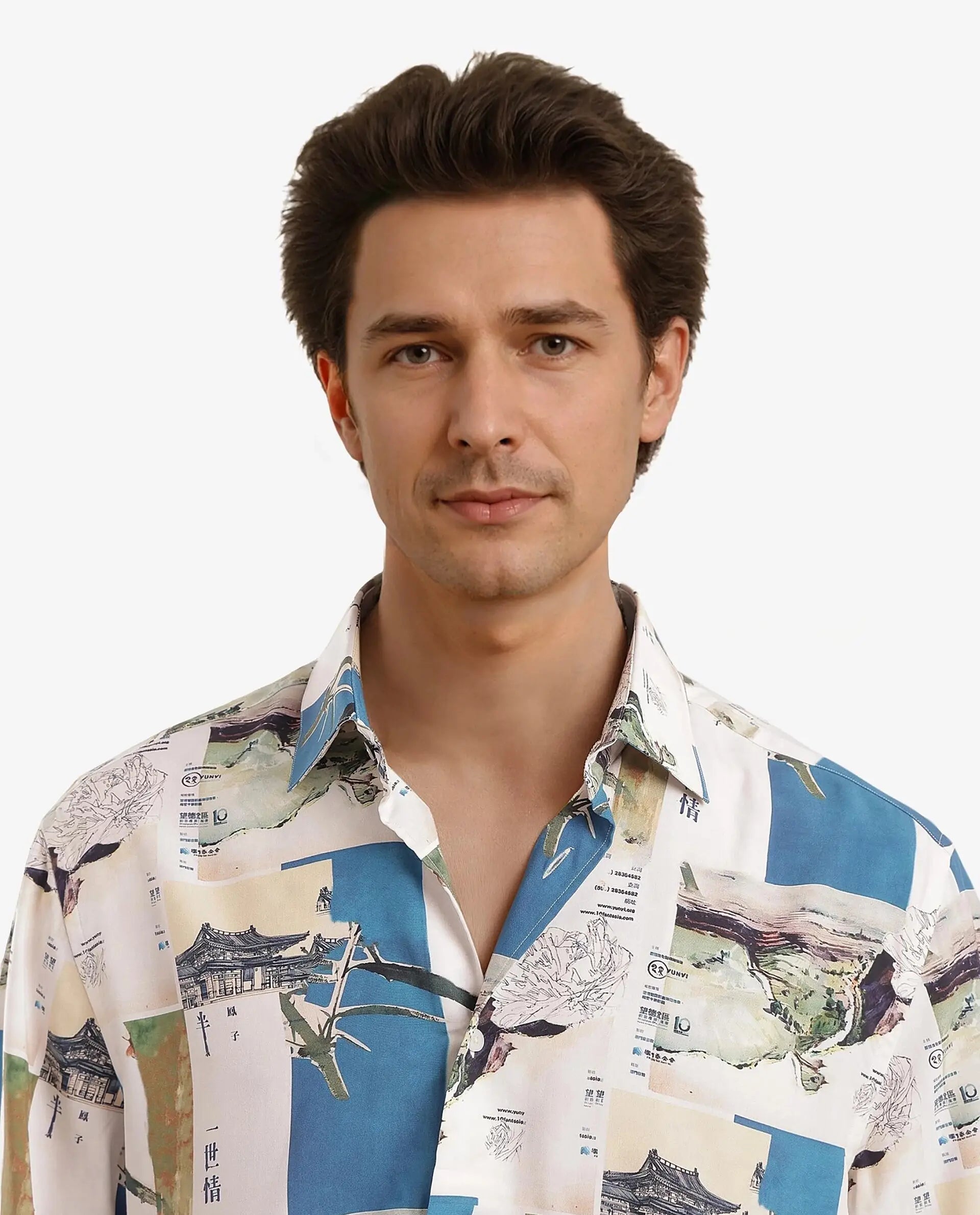 Rare Rabbit Mens Jacso Blue Viscose Fabric Short Sleeve Regular Fit Abtsract Print Shirt