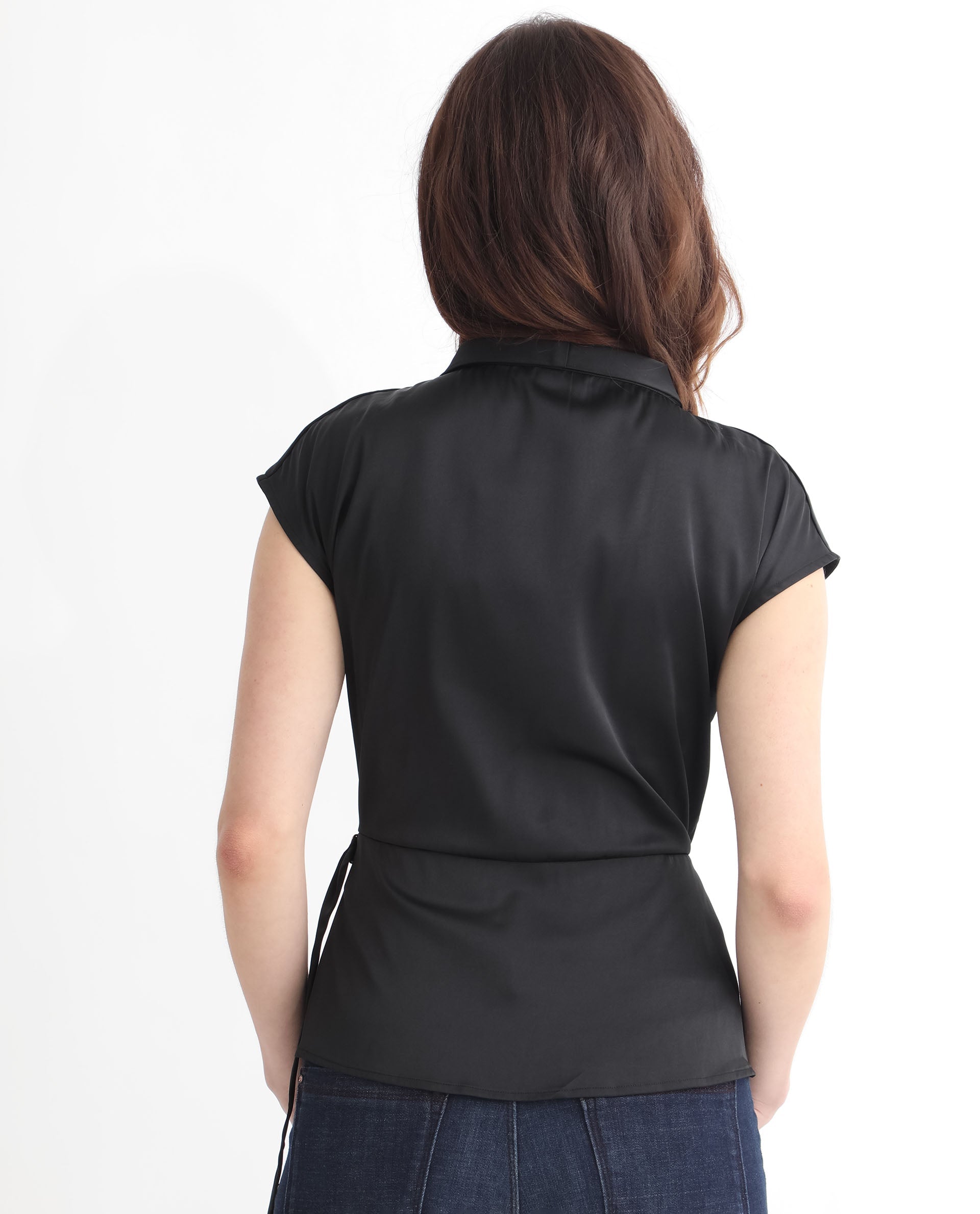 Rareism Women Jadak Black Polyester Fabric Regular Fit Collarless Sleeveless Solid Top