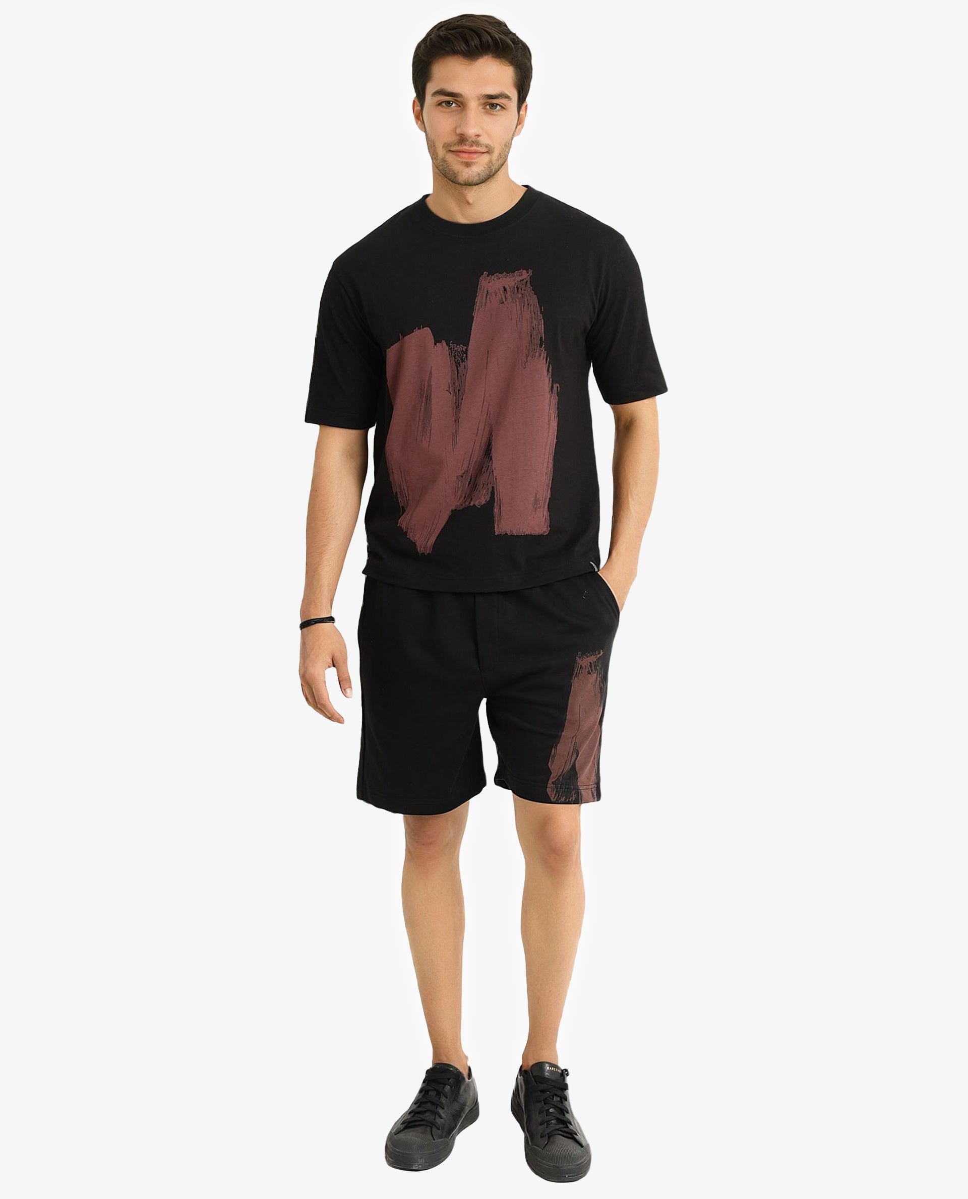 Rare Rabbit Men Jade Black Cotton Fabric Short Sleeve Crew Neck Oversized Fit Abstract Graphic Print T-Shirt