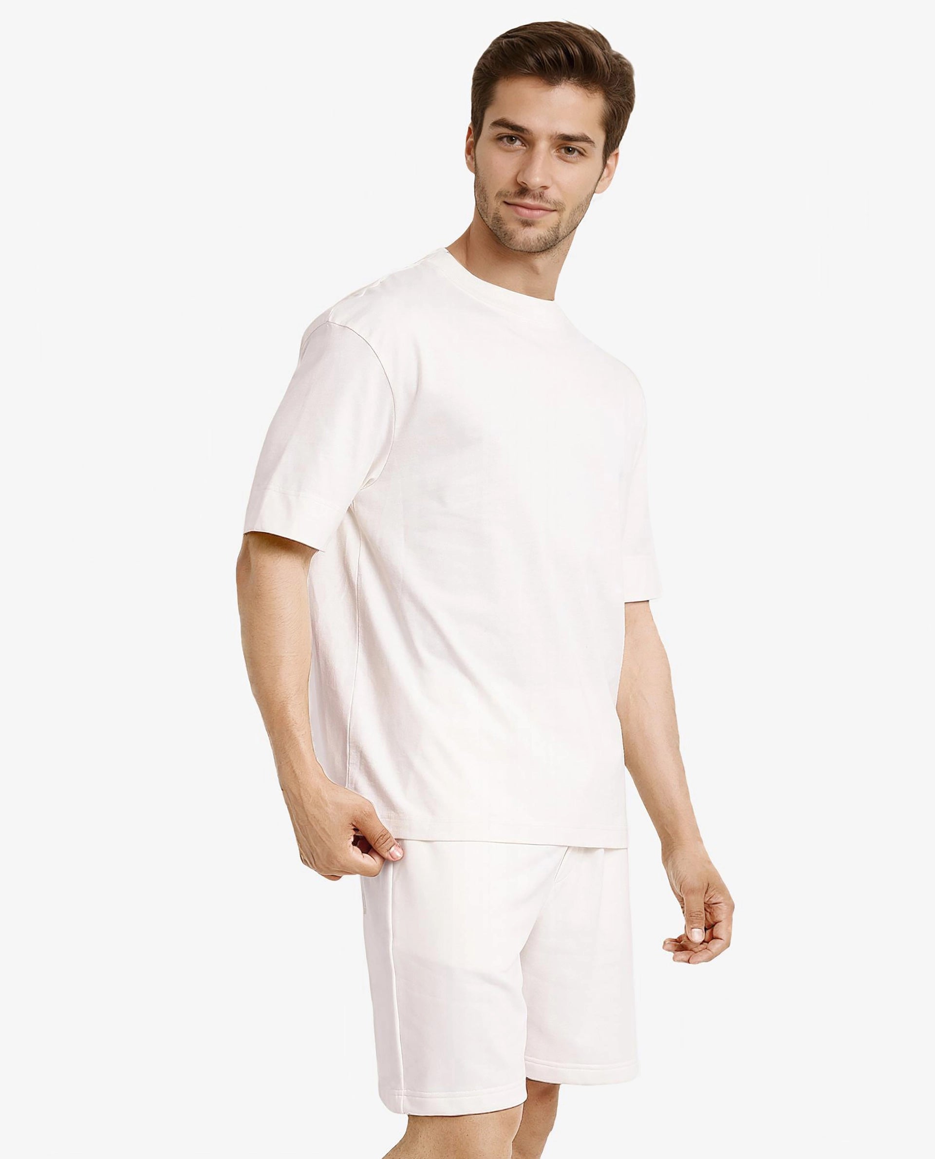 Rare Rabbit Men Jadez Off White Cotton Fabric Short Sleeve Crew Neck Oversized Fit Abstract Graphic Back Print T-Shirt