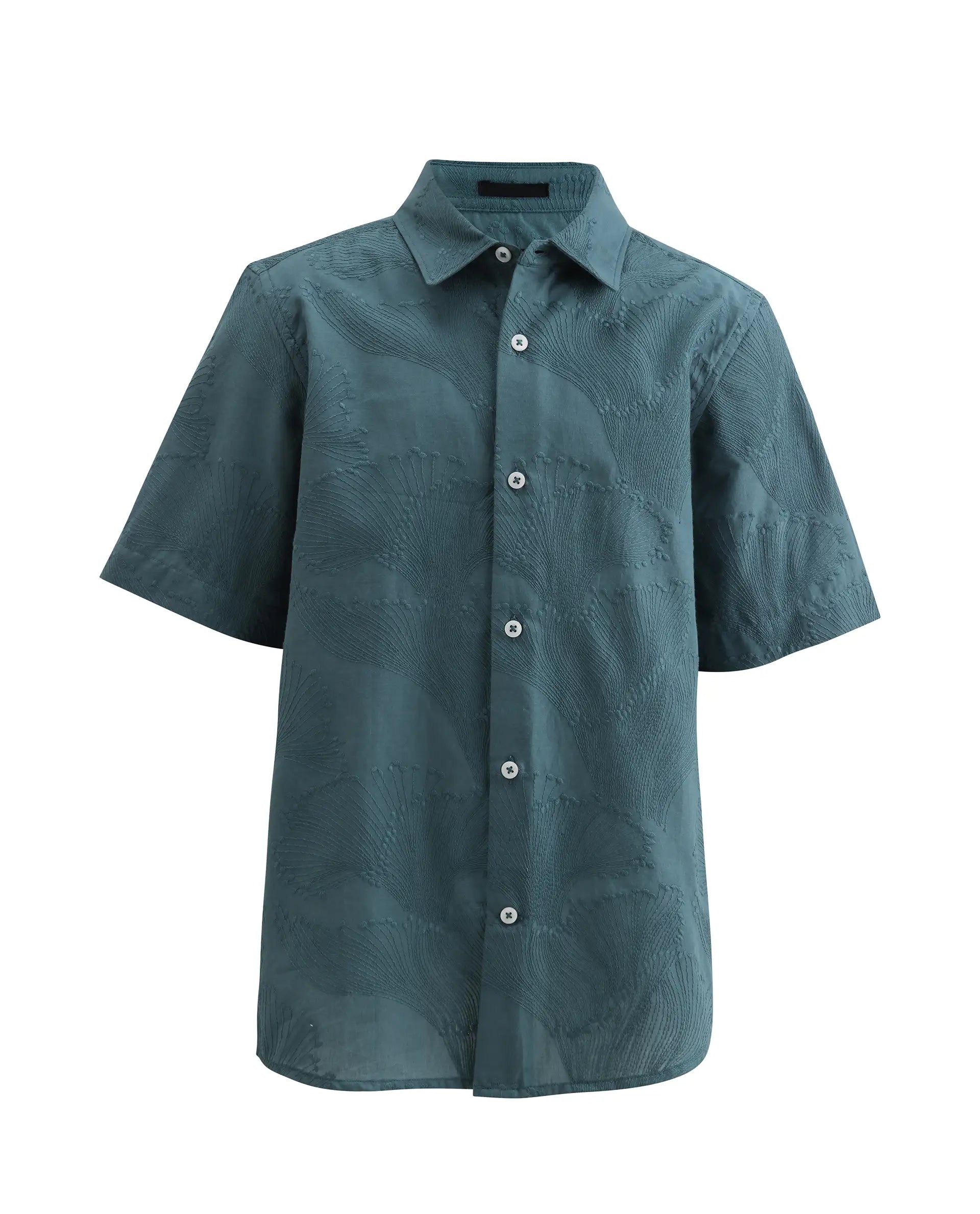 Rare Ones Kids Jaff-K Dusky Green Cotton Fabric Button Closure Regular Fit Shirt