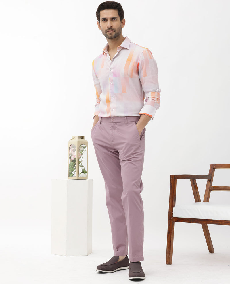 Rare Rabbit Mens Jalic Pastel Purple Viscose Fabric Full Sleeve Abstract Print Shirt