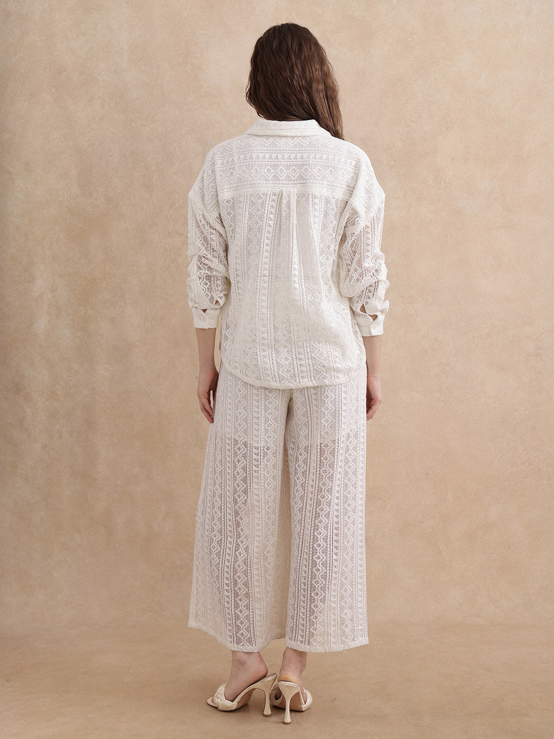 Rareism Women Jancodam-B Beige Cotton Fabric V-Neck Wide Fit Ankle Length Plain Trouser