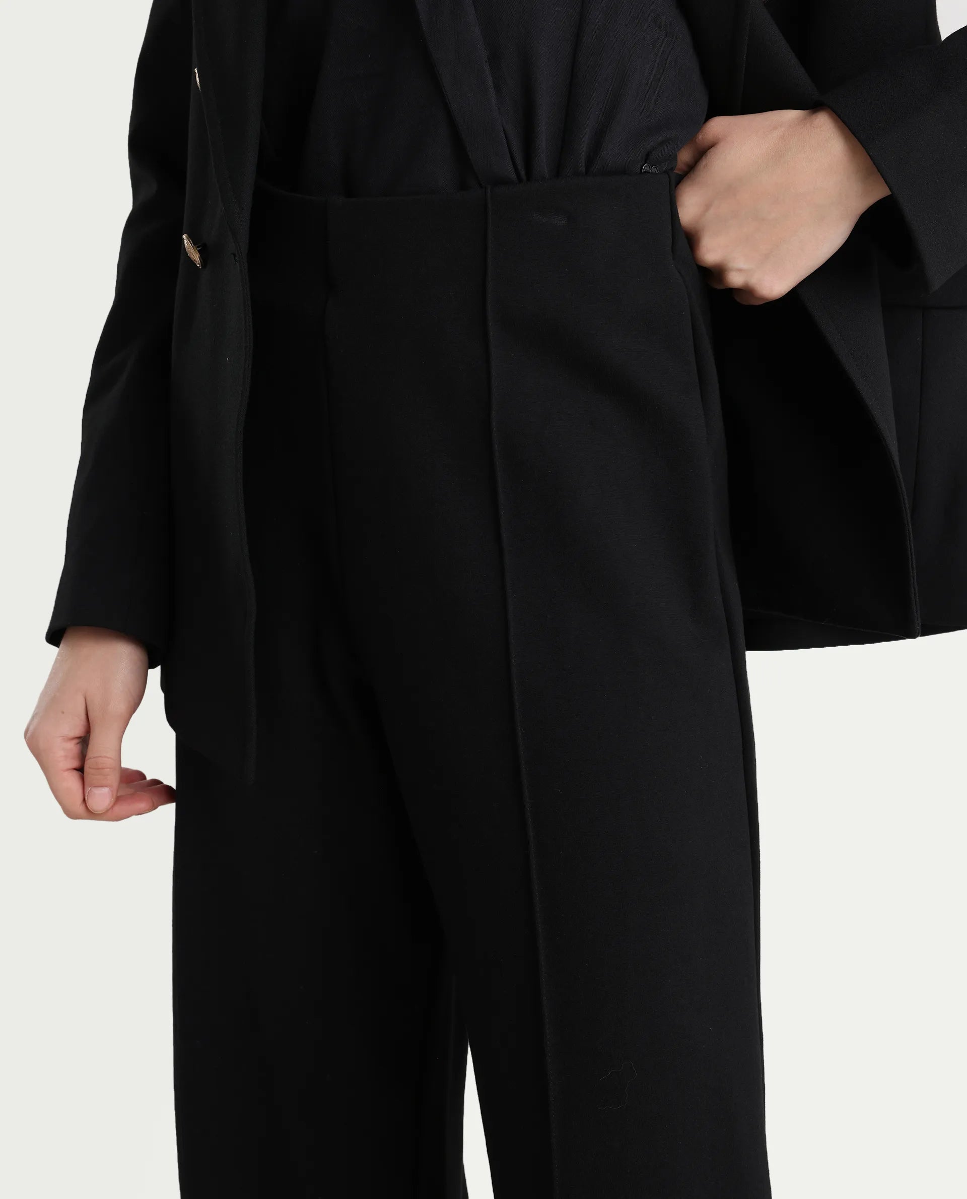 Rareism Women's Jancura-R Black Rayon Blend Plain Ankle Length Bootcut Trouser