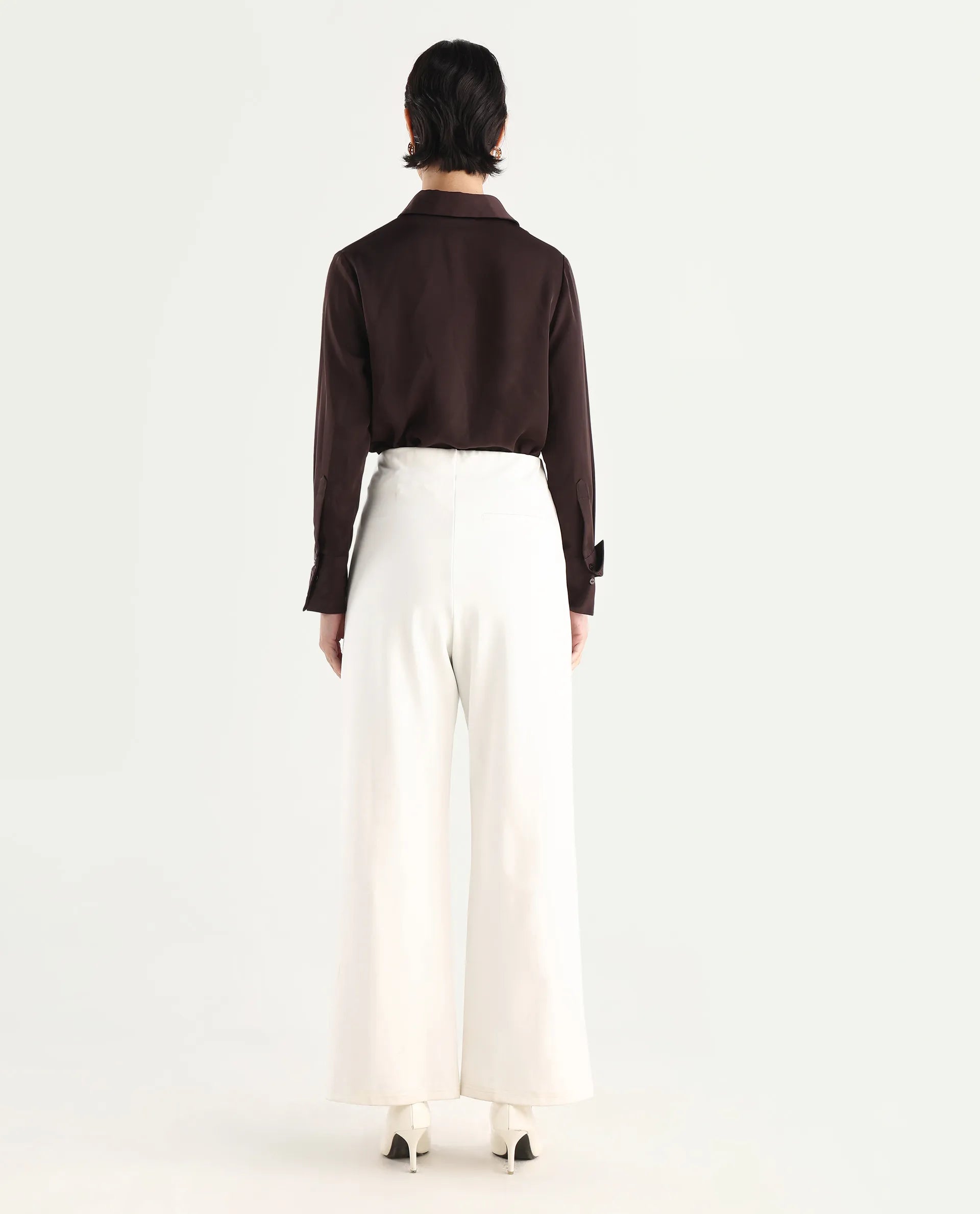 Rareism Women's Jancura Off White Nylon Straight Plain Trouser