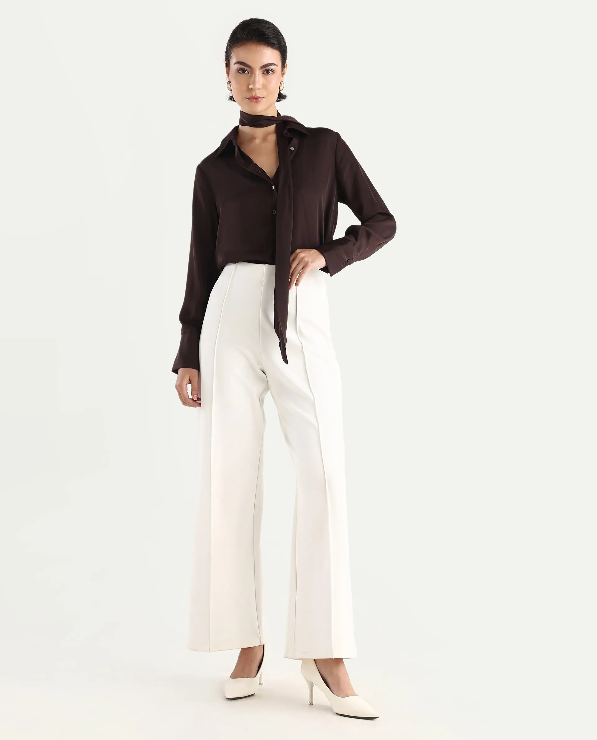 Rareism Women's Jancura-S26 Off White Viscose Blend Relaxed Fit Plain Trouser