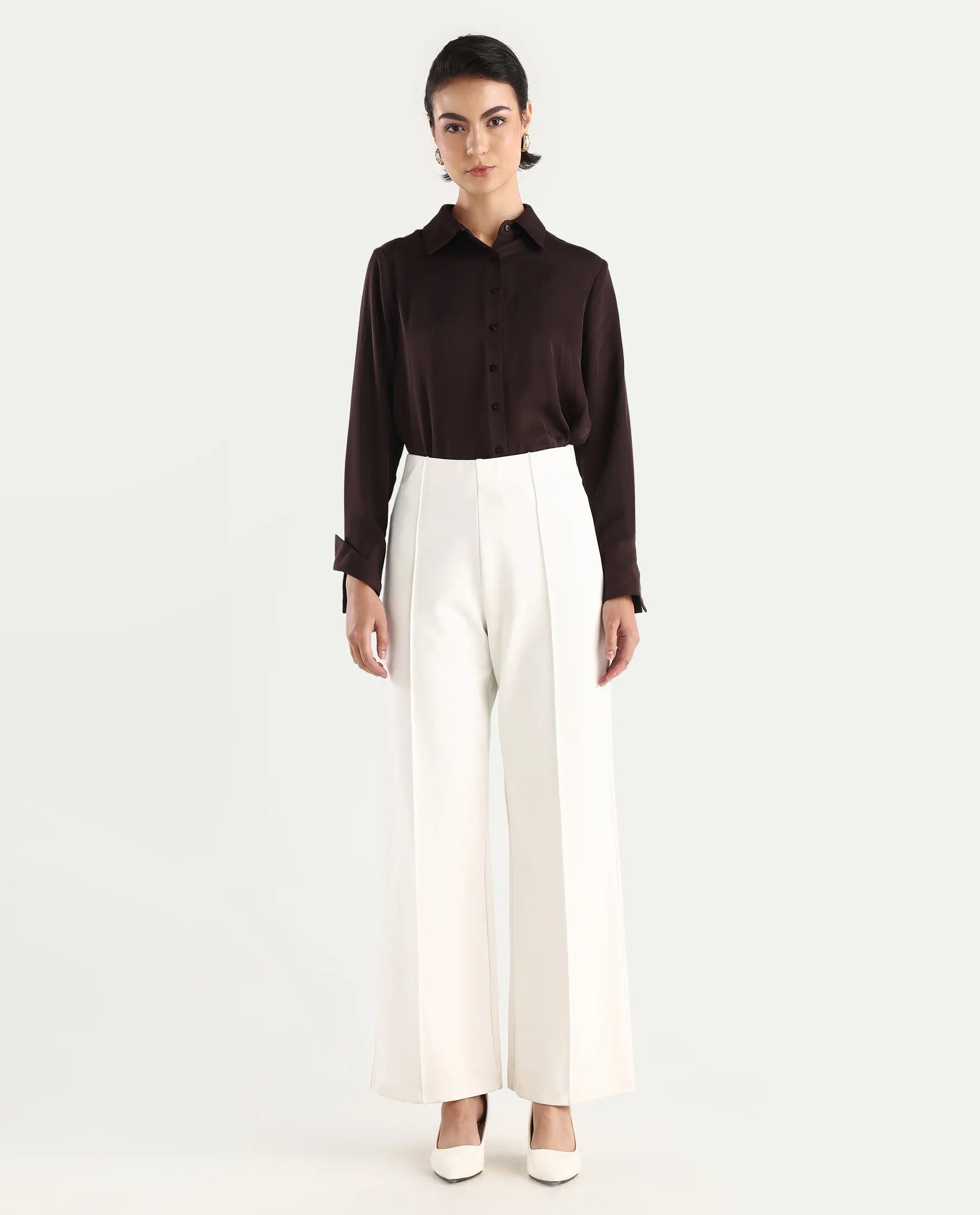 Rareism Women's Jancura-S26 Off White Viscose Blend Relaxed Fit Plain Trouser