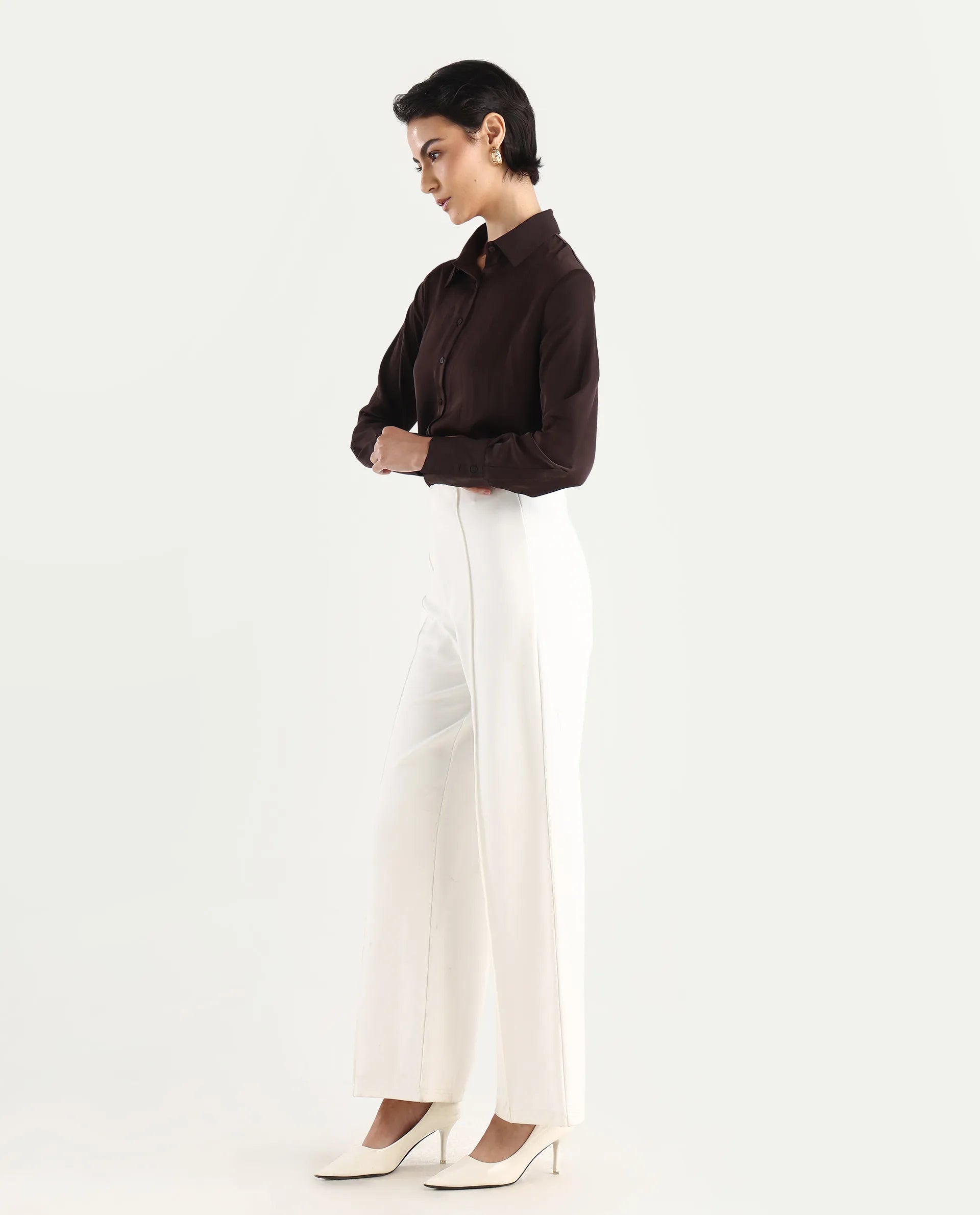 Rareism Women's Jancura-S26 Off White Viscose Blend Relaxed Fit Plain Trouser