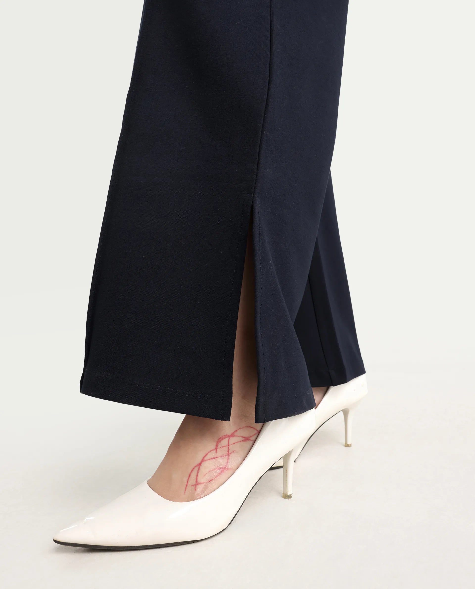 Rareism Women's Jancuri Navy Rayon Blend Plain Ankle Length Straight Fit Trouser