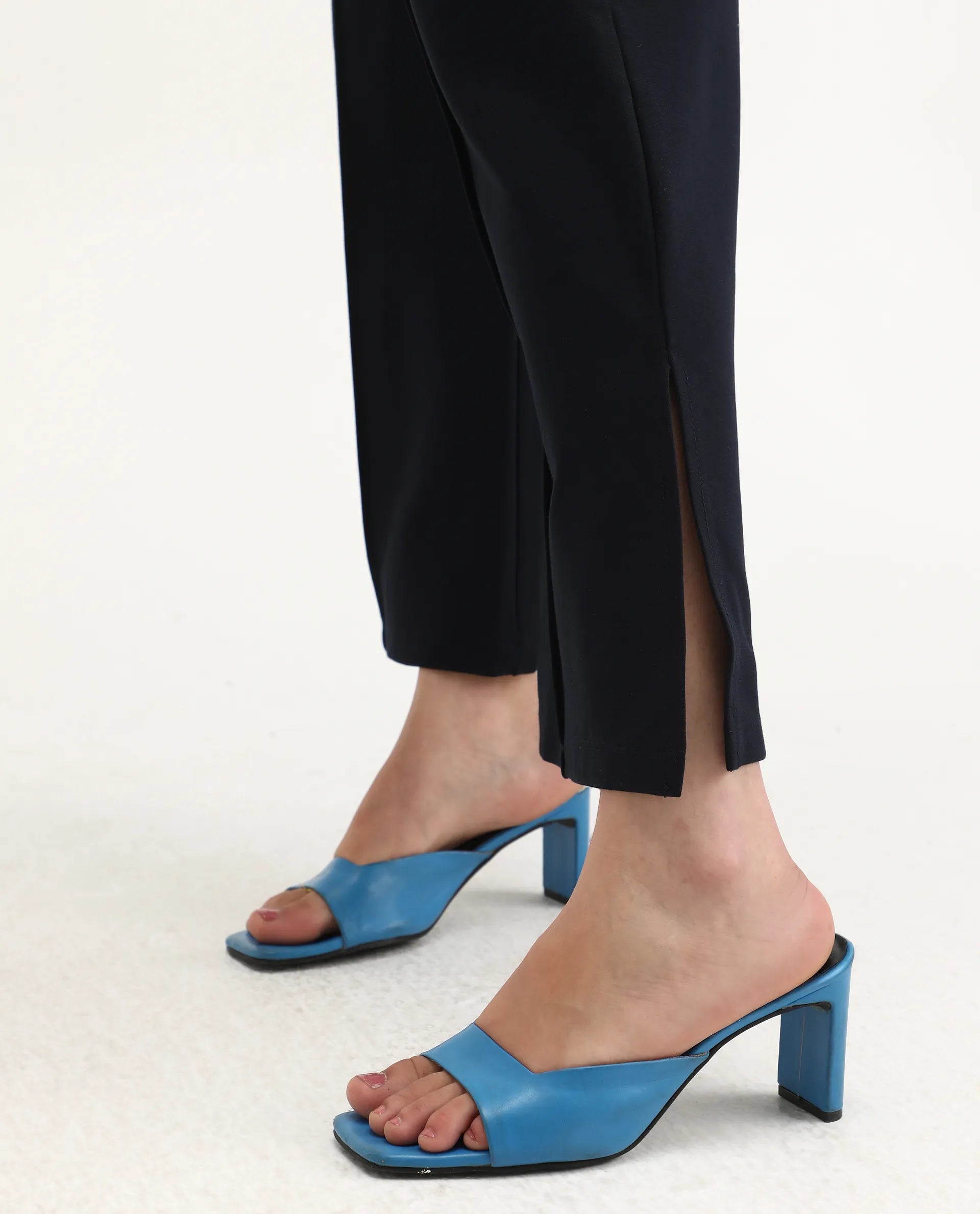 Rareism Women's Jancuri Navy Rayon Plain Ankle Length Straight Fit Trouser