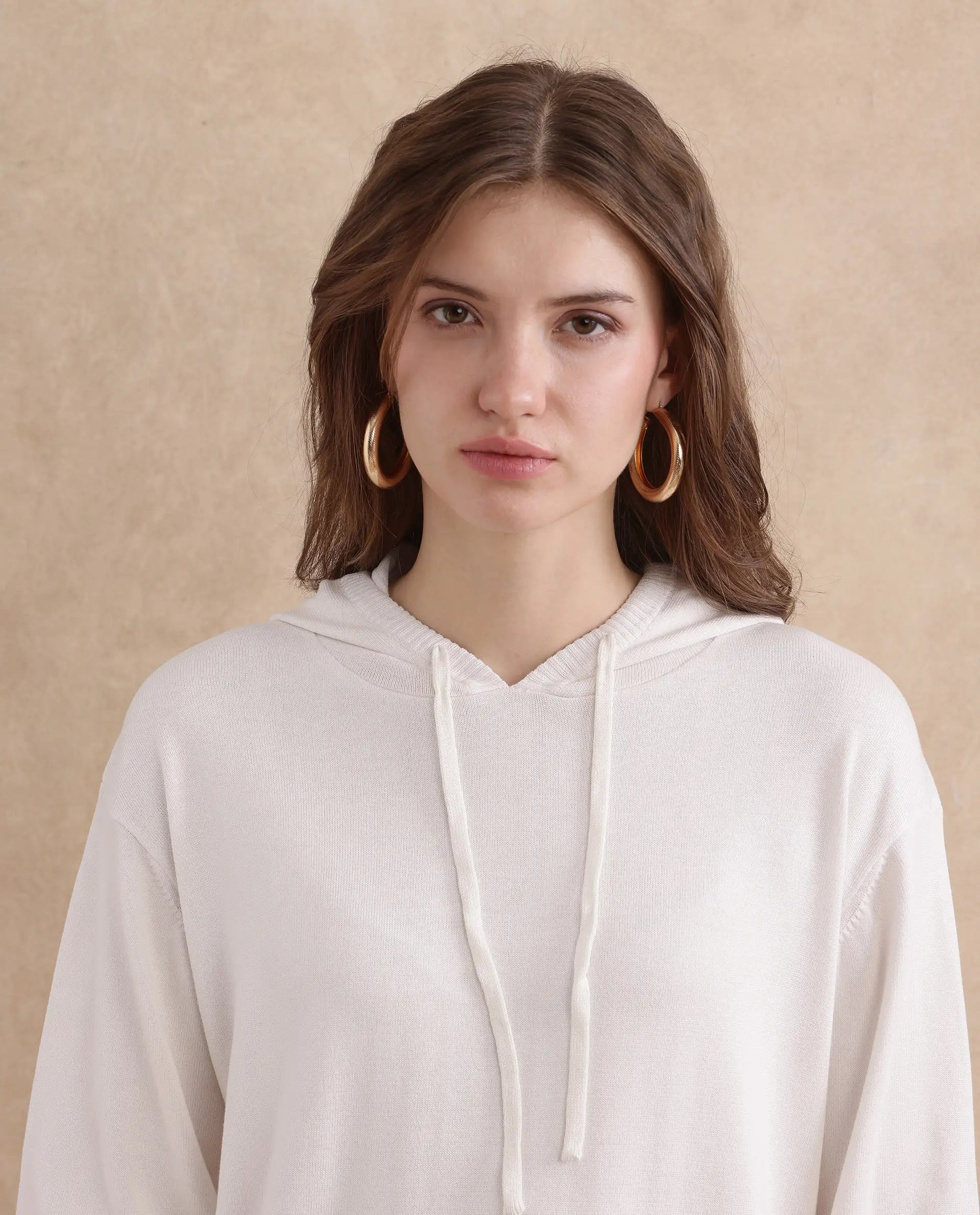 Rareism Women Janfinn-T Off White Viscose Blend Fabric Full Sleeve Relaxed Fit Top