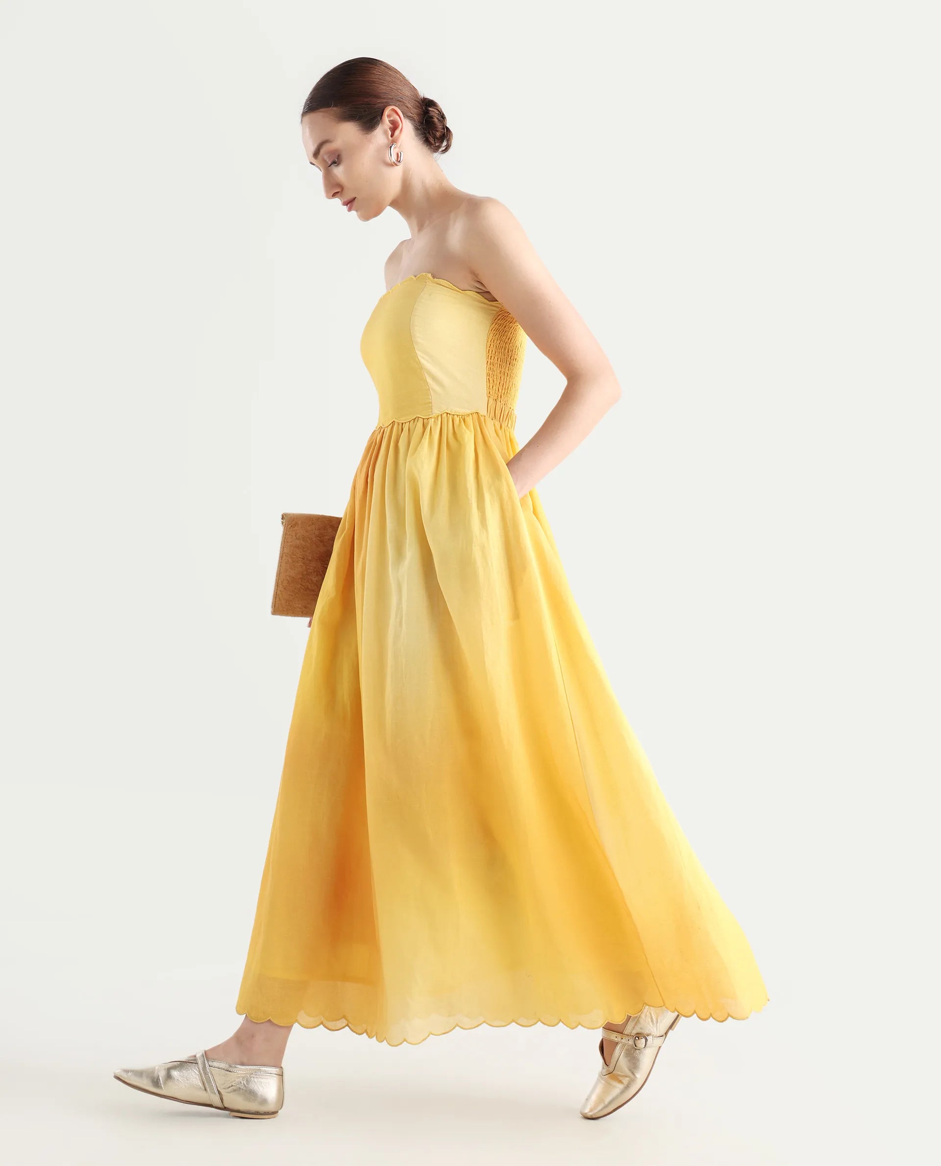 Buy Janholo - Light Mustard Ombre Maxi Dress| Rareism Buy Janholo - Light Mustard Ombre Maxi Dress| Rareism