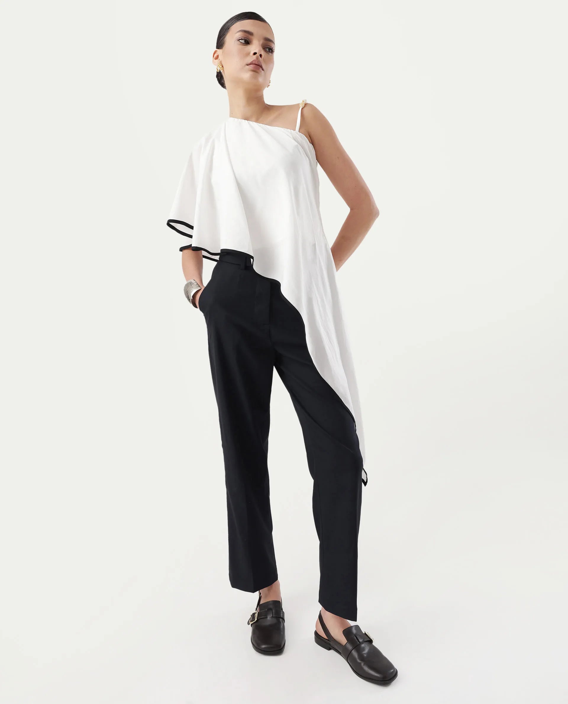 Rareism Women's Janhuna Beige Modal One Shoulder Plain Extended Sleeves Long Regular Fit Top