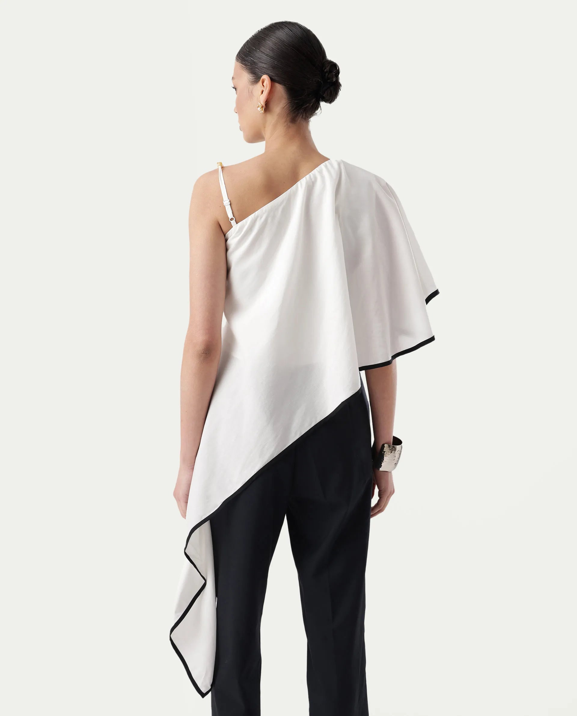 Rareism Women's Janhuna Beige Modal One Shoulder Plain Extended Sleeves Long Regular Fit Top