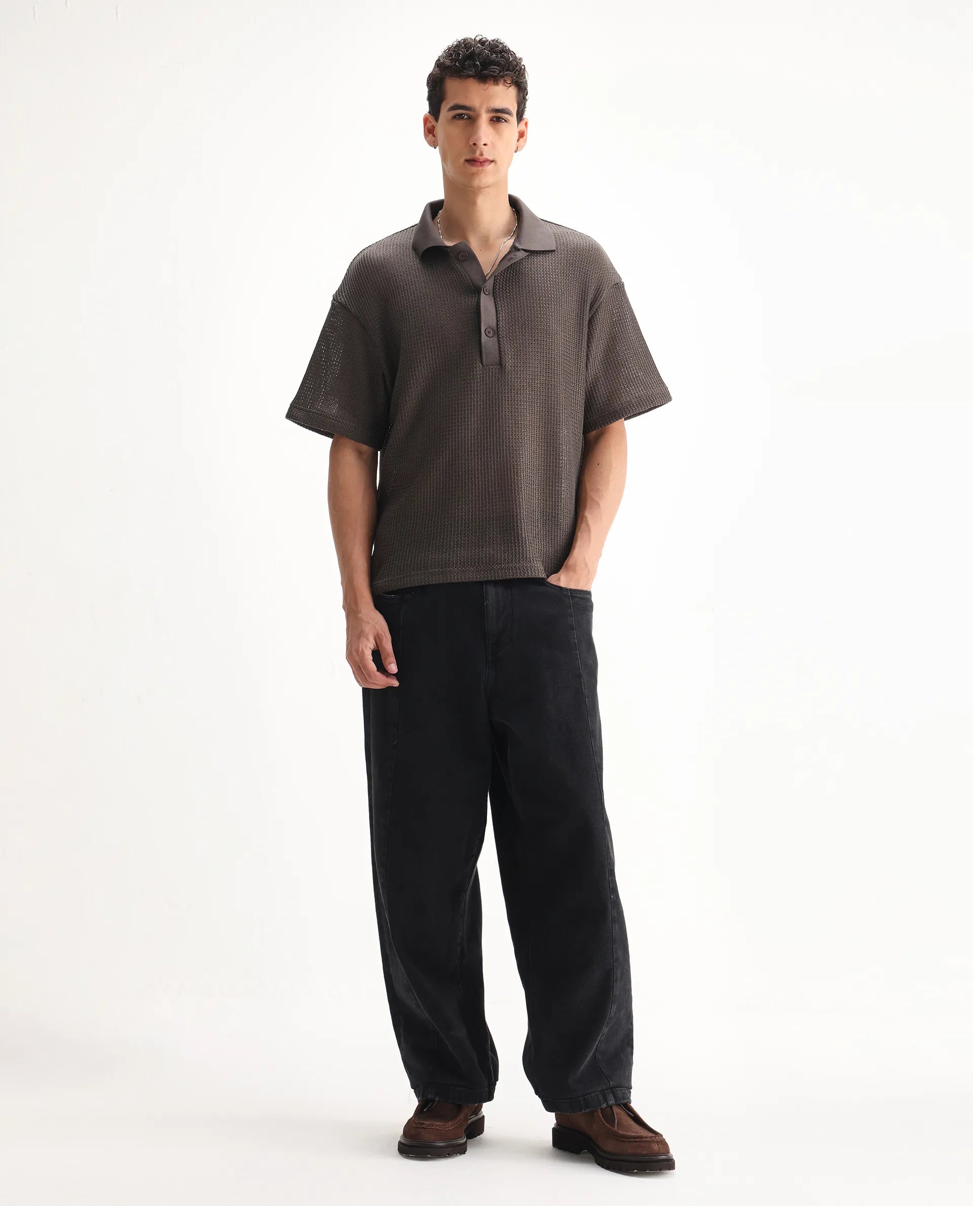 Rare Rabbit Men's Janik Grey Cotton Blend Plain Baggy Fit Jeans